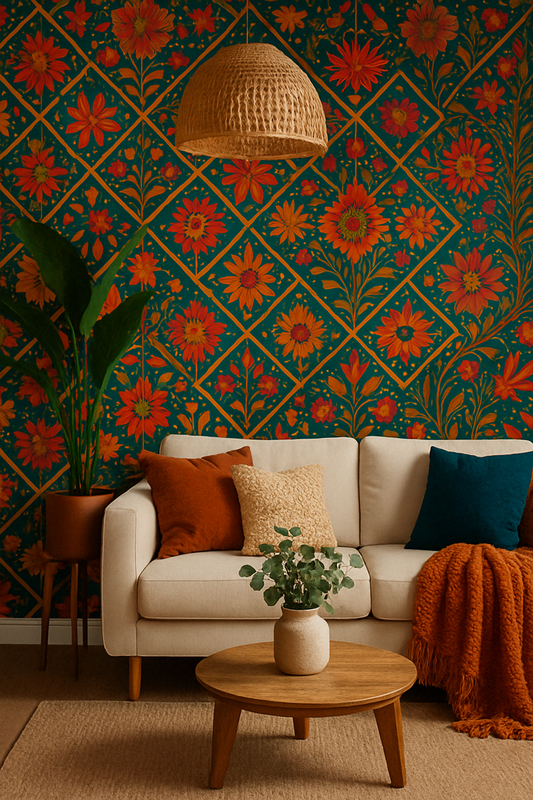 How to Transform Your Living Room with Bold Boho Wallpaper