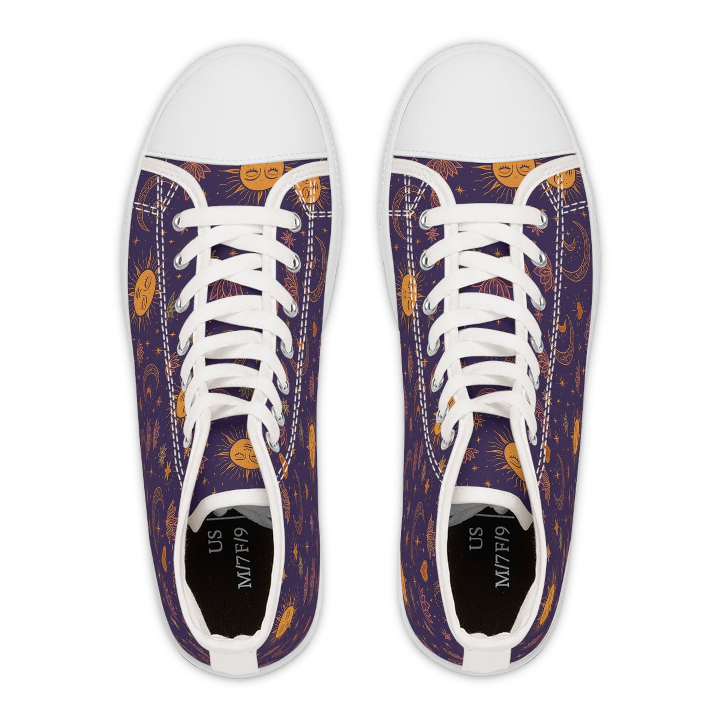 Celestial Women's High Top Sneakers - Sun and Moon Design