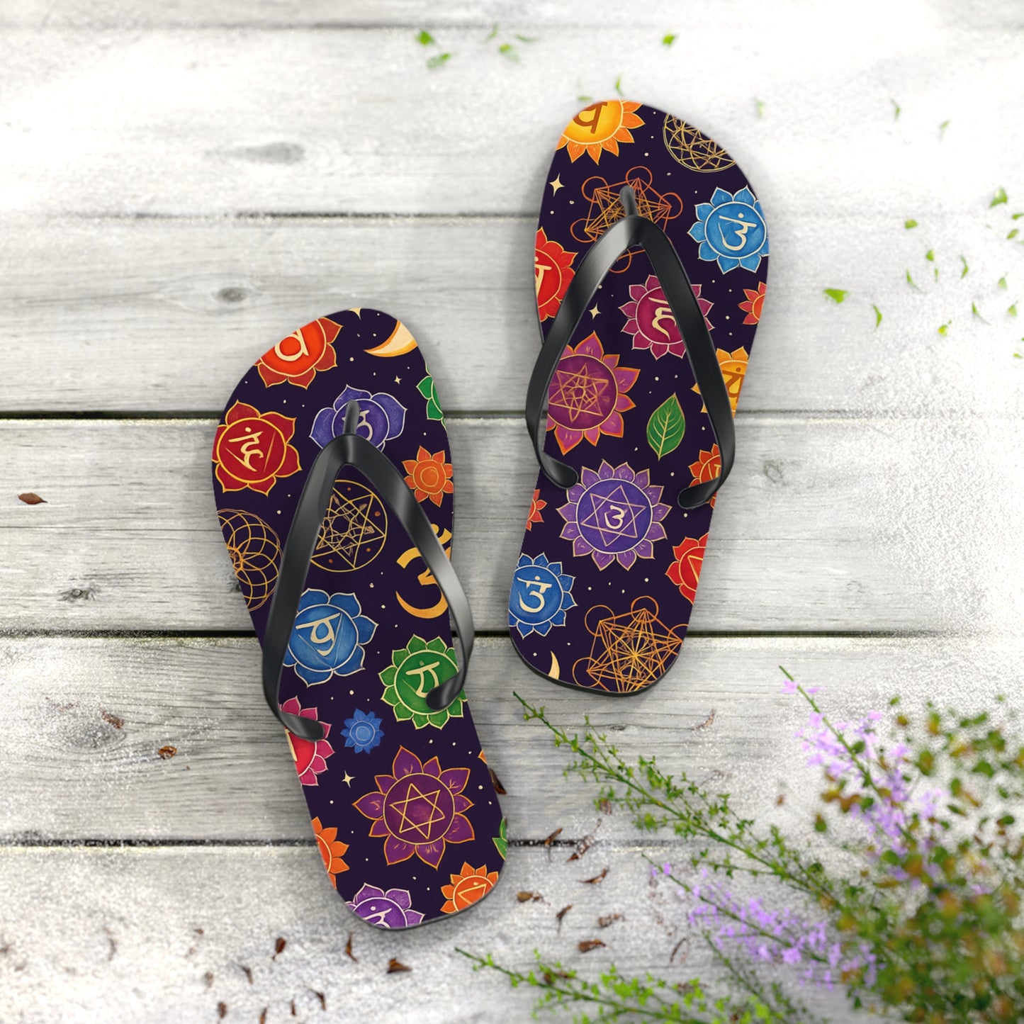 Chakra Pattern Flip Flops - Colorful Beach Sandals for Summer Vibes