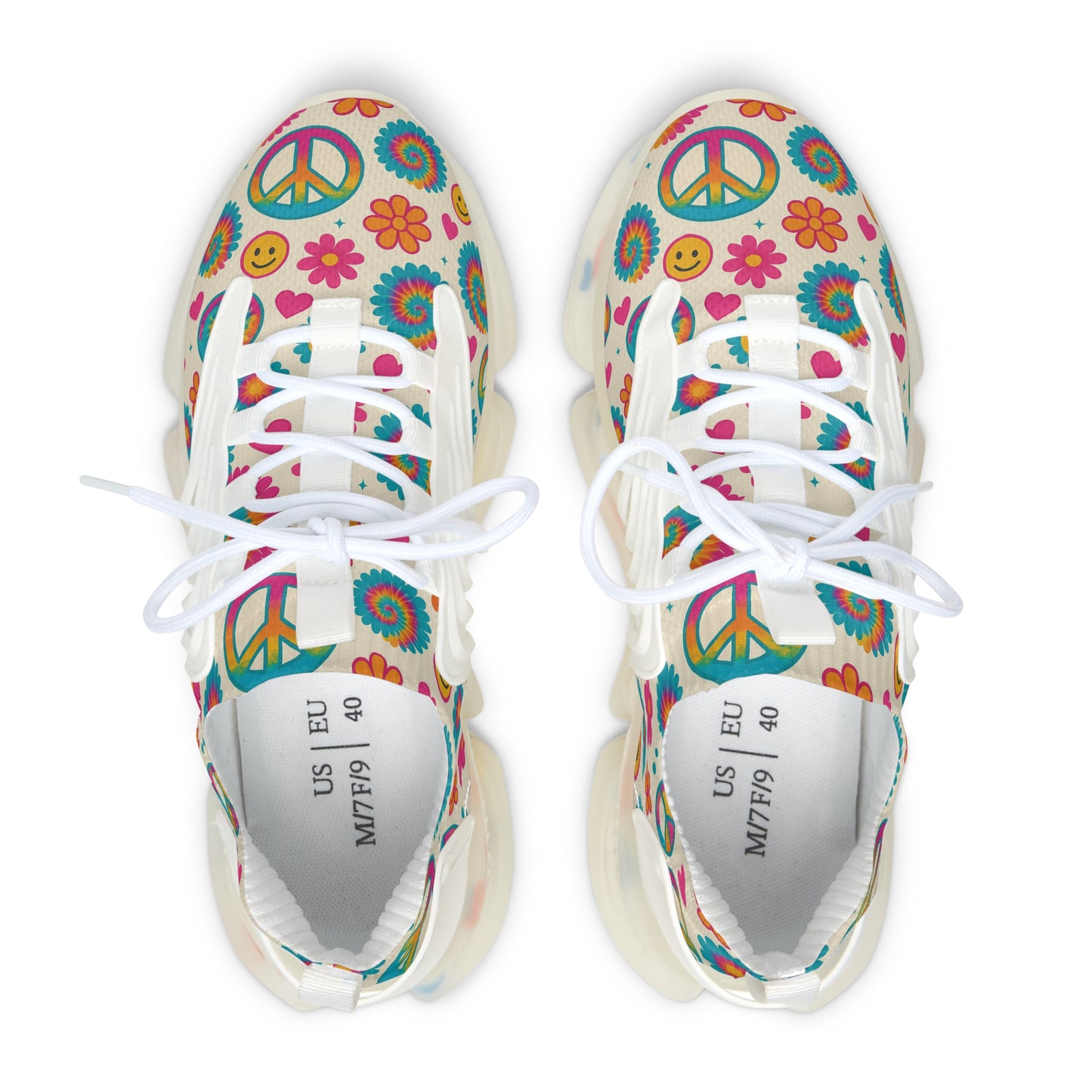 Colorful Women's Mesh Sneakers with Peace and Smile Design