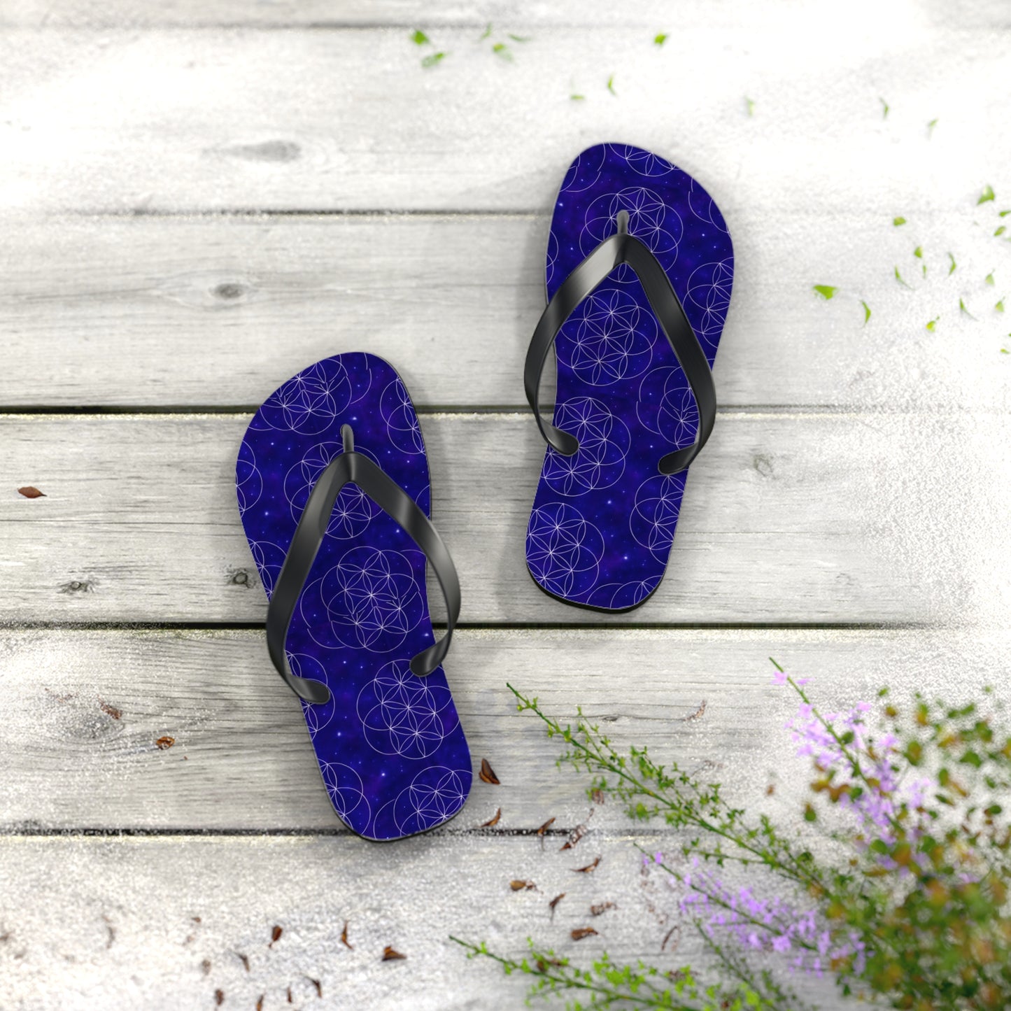 Cosmic Flower Flip Flops - Boho Chic Sandals for Beach, Summer Fun, Festival Vibes, Yoga Retreats, Gift for Her