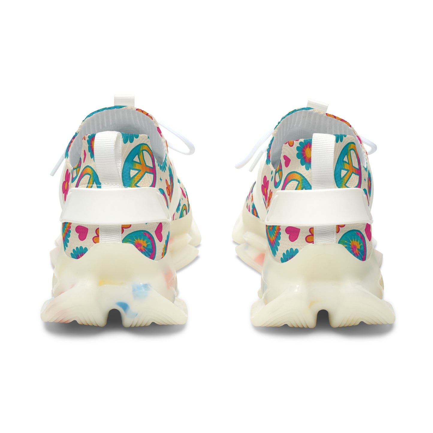 Colorful Women's Mesh Sneakers with Peace and Smile Design