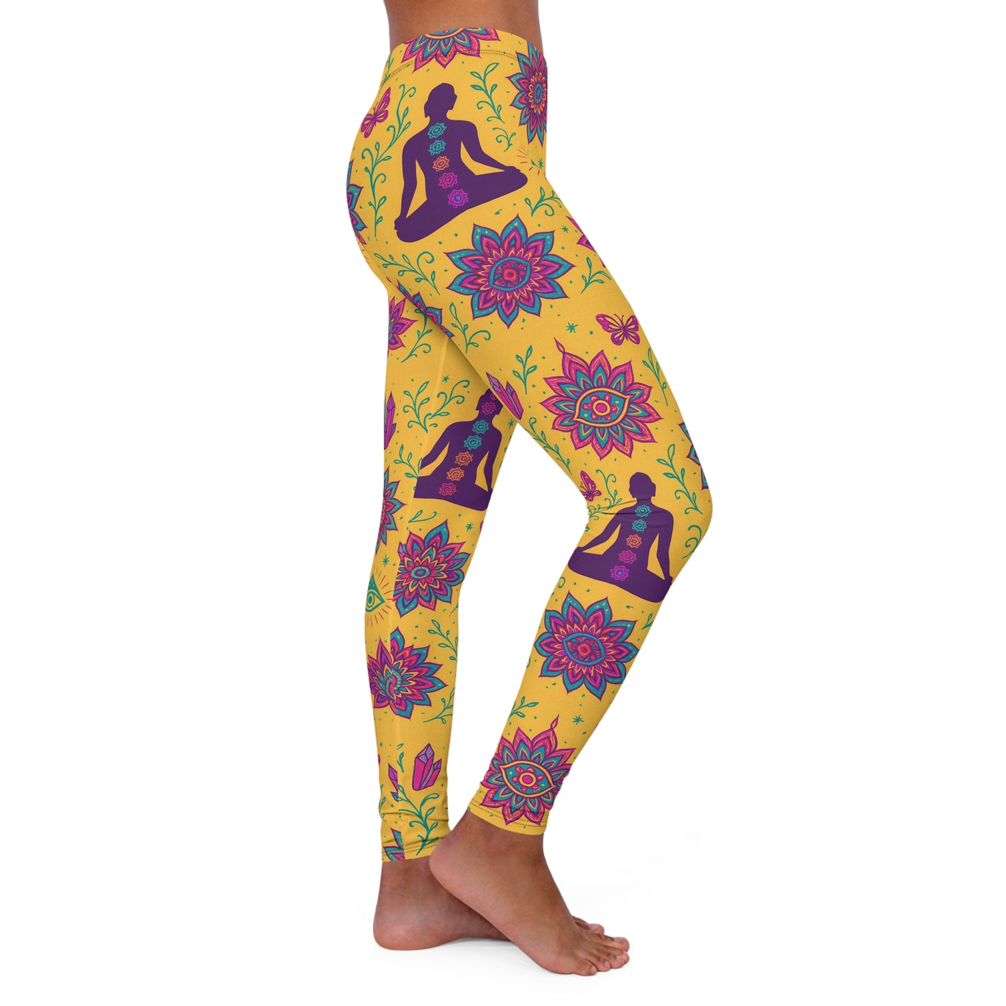 Bohemian Floral Print Leggings - Women's Casual Spandex Yoga Pants