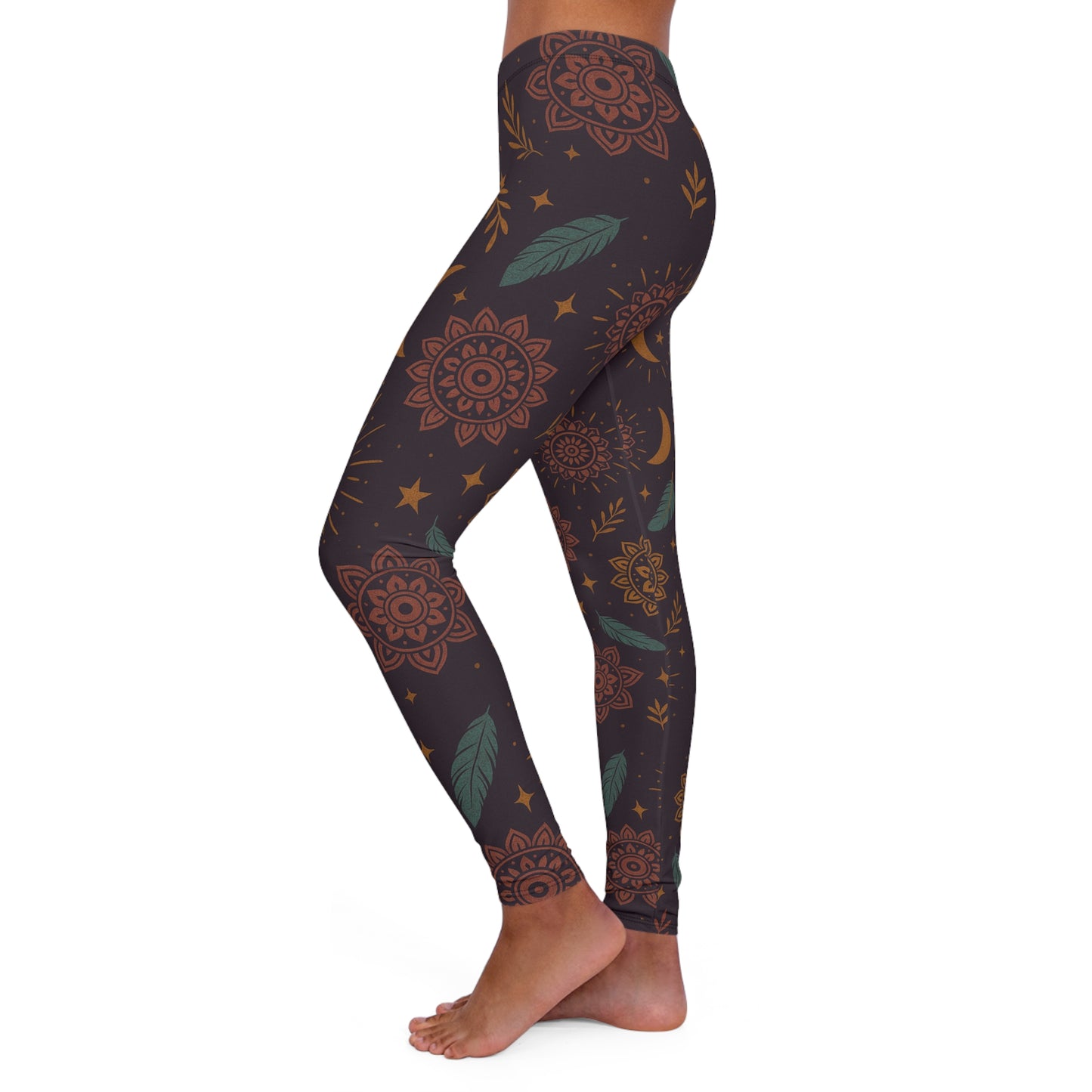 Bohemian Print Spandex Leggings for Women - Stylish Floral and Moon Design