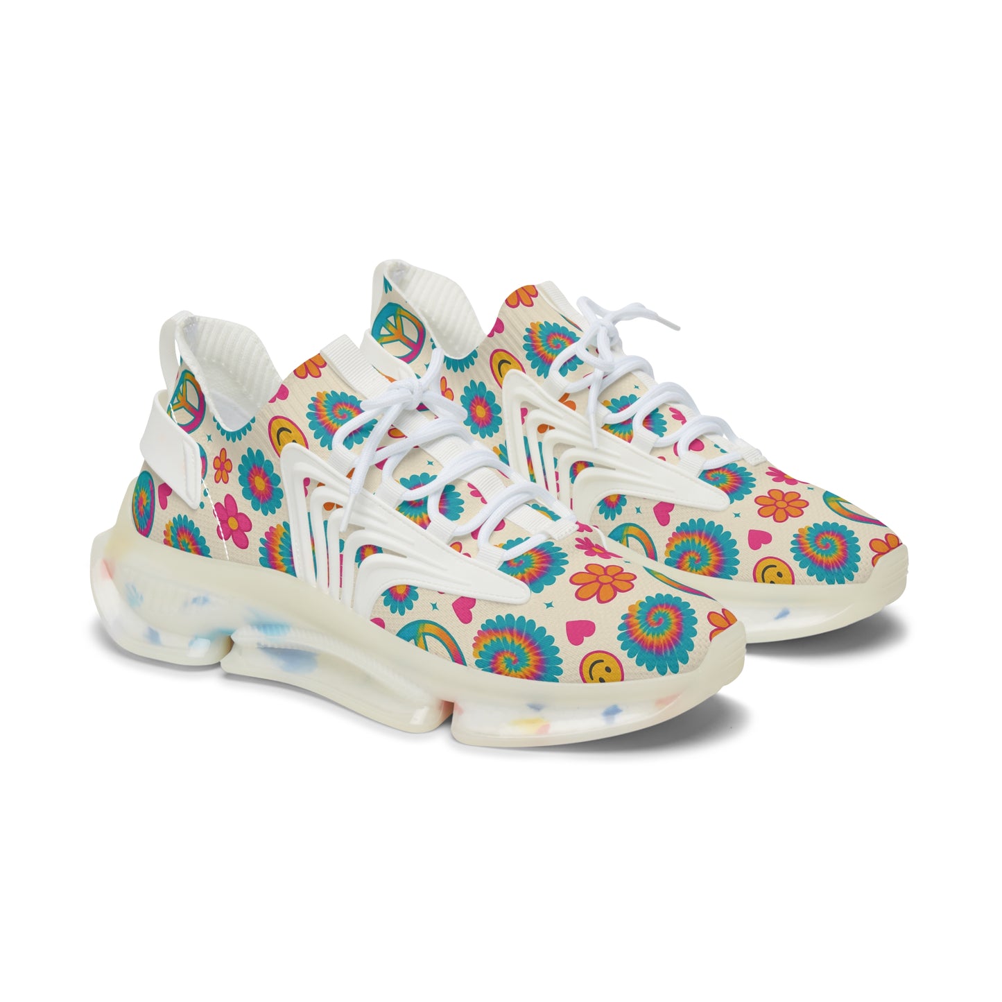 Colorful Women's Mesh Sneakers with Peace and Smile Design