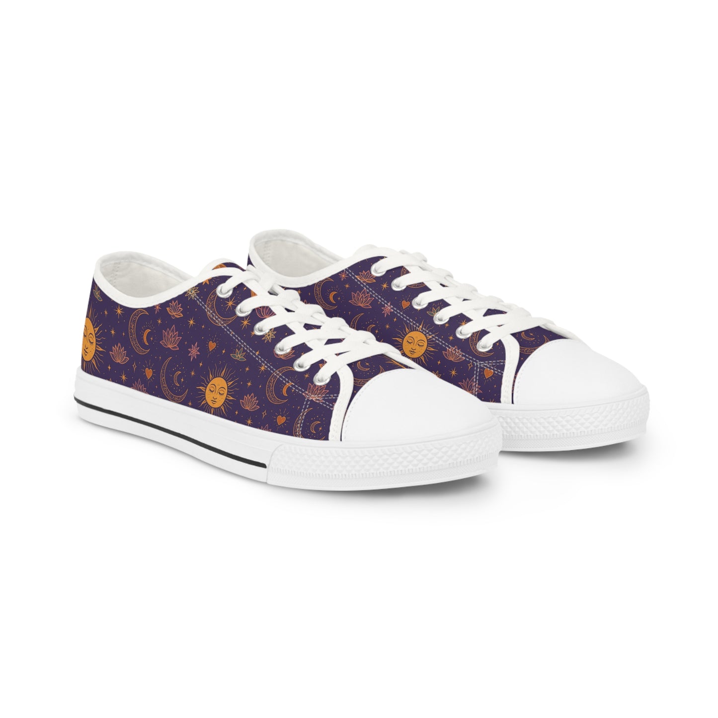 Men's Low Top Sneakers with Celestial Sun and Moon Design - Perfect for Everyday Wear
