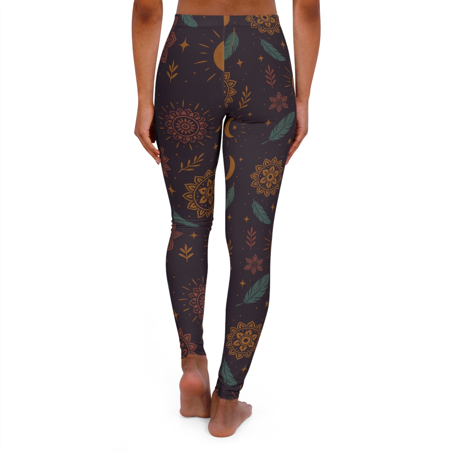 Bohemian Print Spandex Leggings for Women - Stylish Floral and Moon Design
