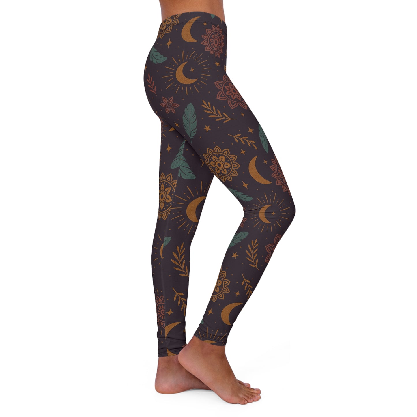 Bohemian Print Spandex Leggings for Women - Stylish Floral and Moon Design
