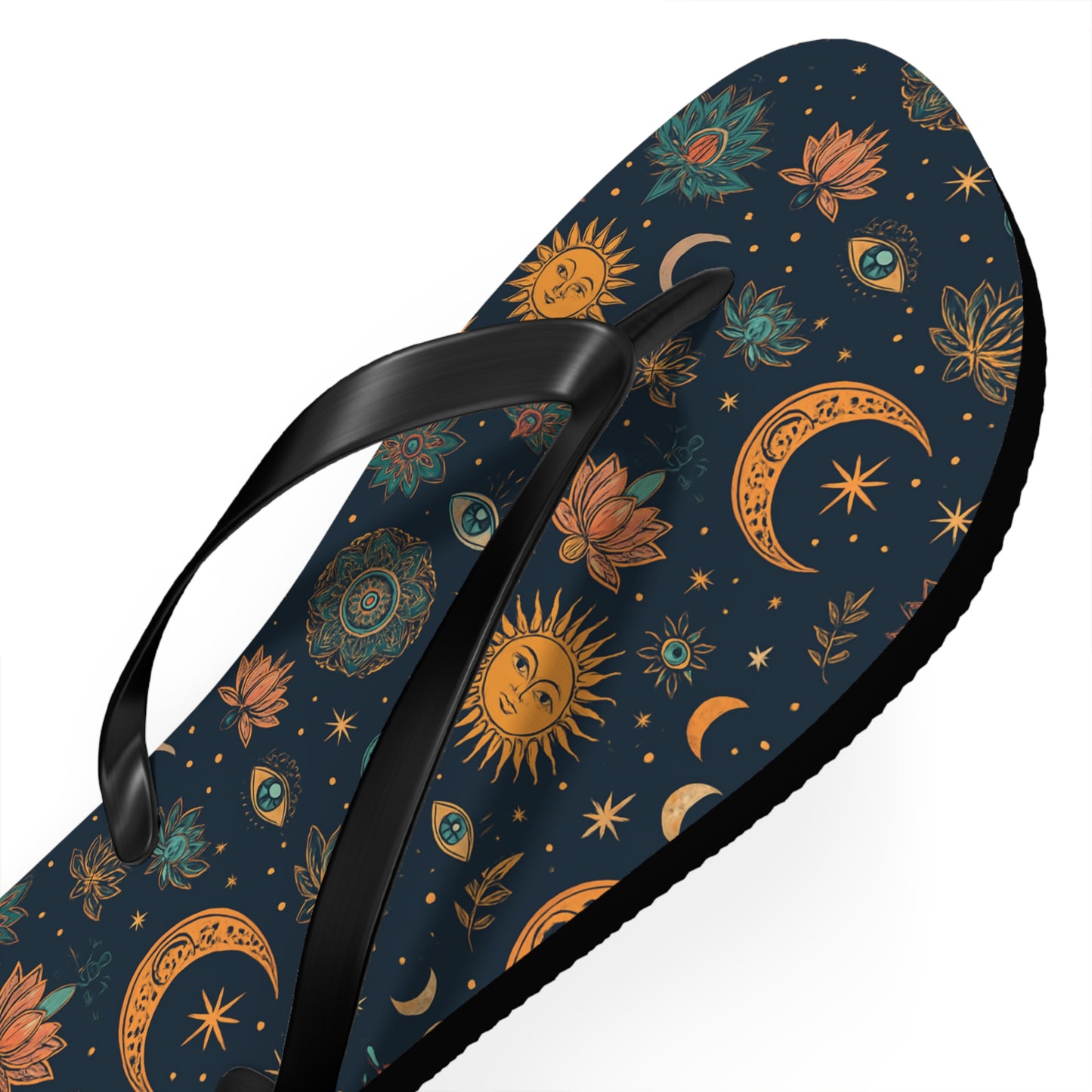 Celestial Print Flip Flops - Bohemian Sun & Moon Design for Summer Adventures