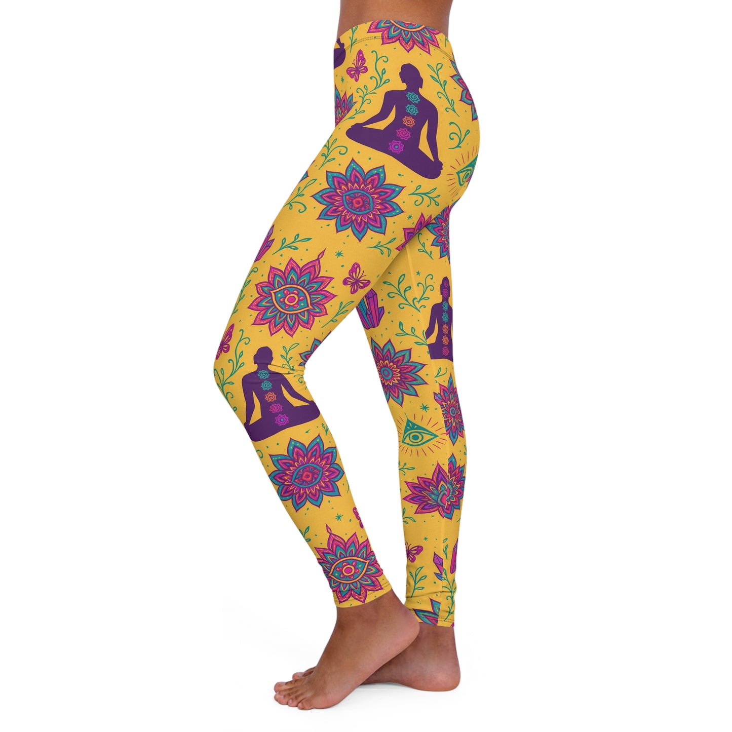 Bohemian Floral Print Leggings - Women's Casual Spandex Yoga Pants