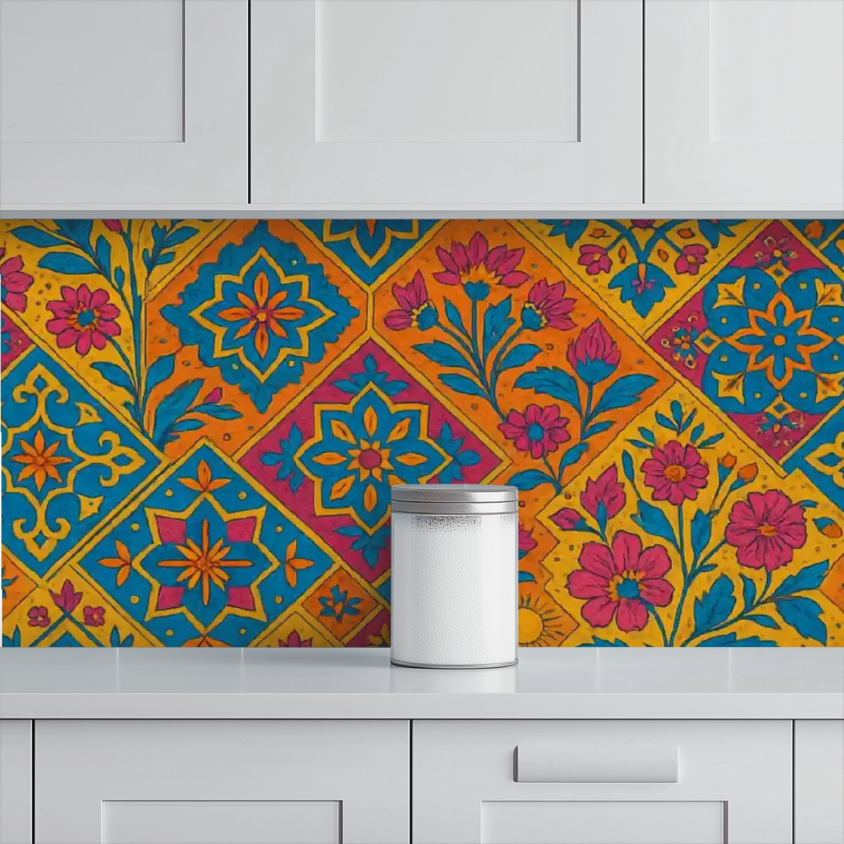 Boho Mosaic Floral Peel & Stick Wallpaper – 60"x50" (PVC, Waterproof, Easy Install)