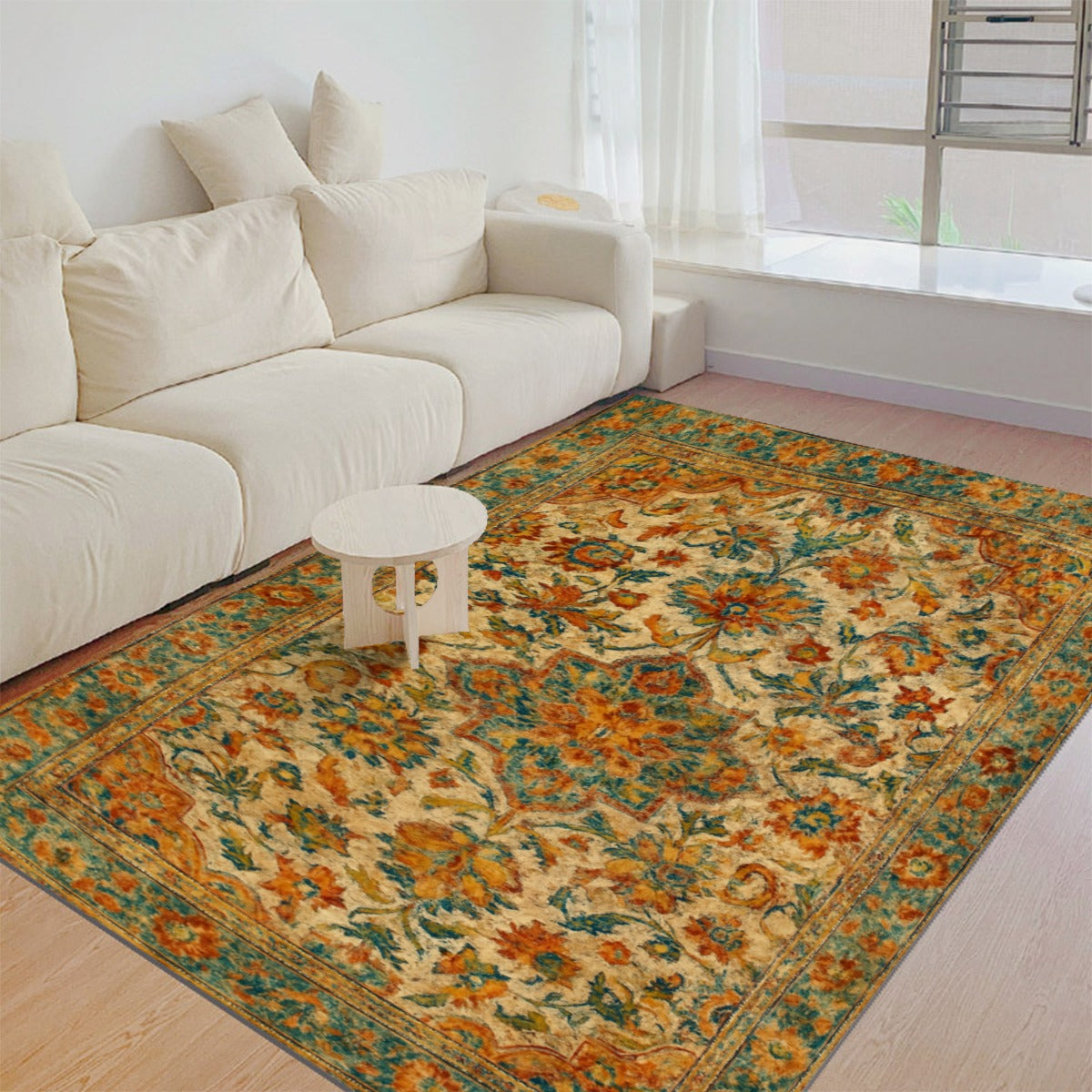 Boho Antique Bloom Rug – Distressed Vintage-Style Floor Mat with Non-Slip Backing