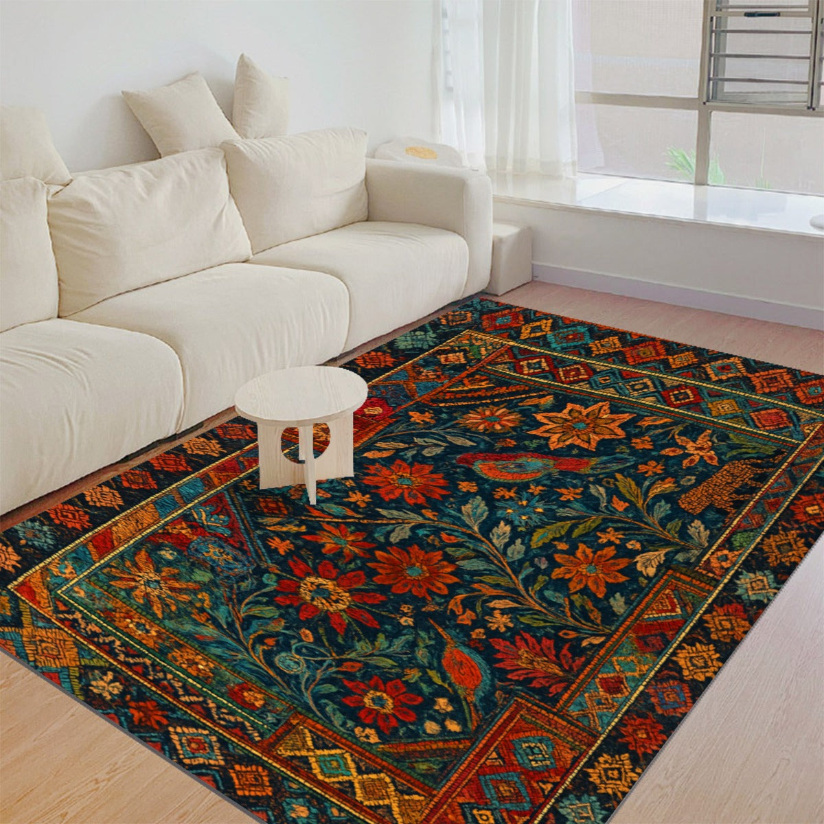 Boho Vintage Garden Rug – Ornate Folk-Inspired Floor Mat with Non-Slip Backing