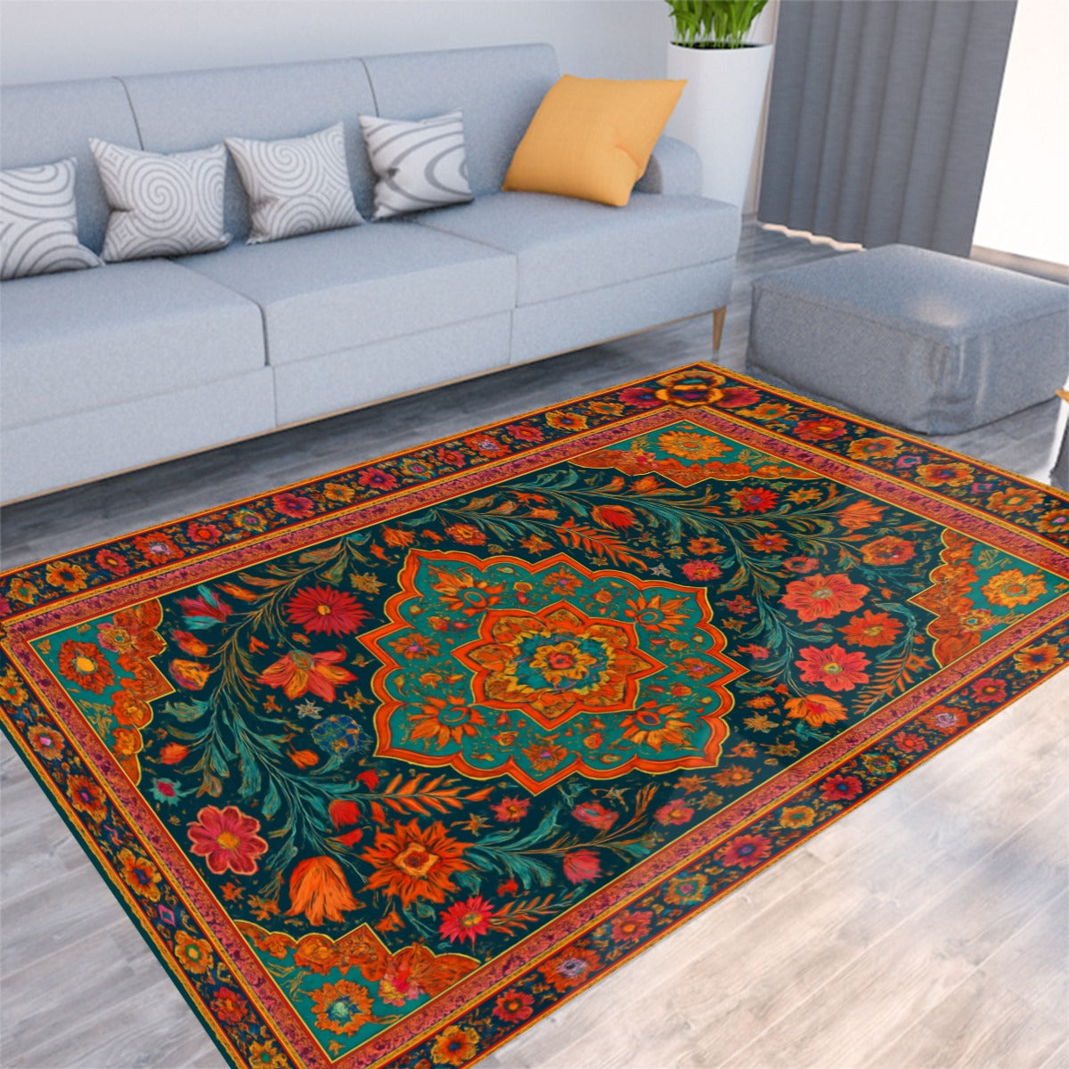 Boho Royal Bloom Medallion Rug – Foldable Floor Mat with Non-Slip Backing