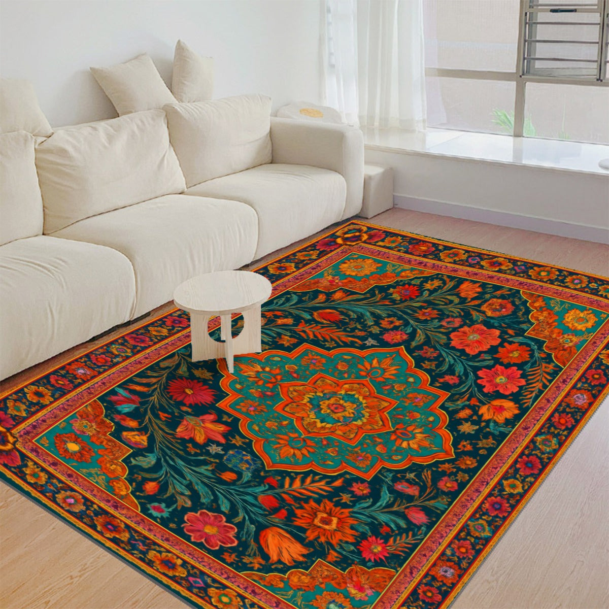 Boho Royal Bloom Medallion Rug – Foldable Floor Mat with Non-Slip Backing