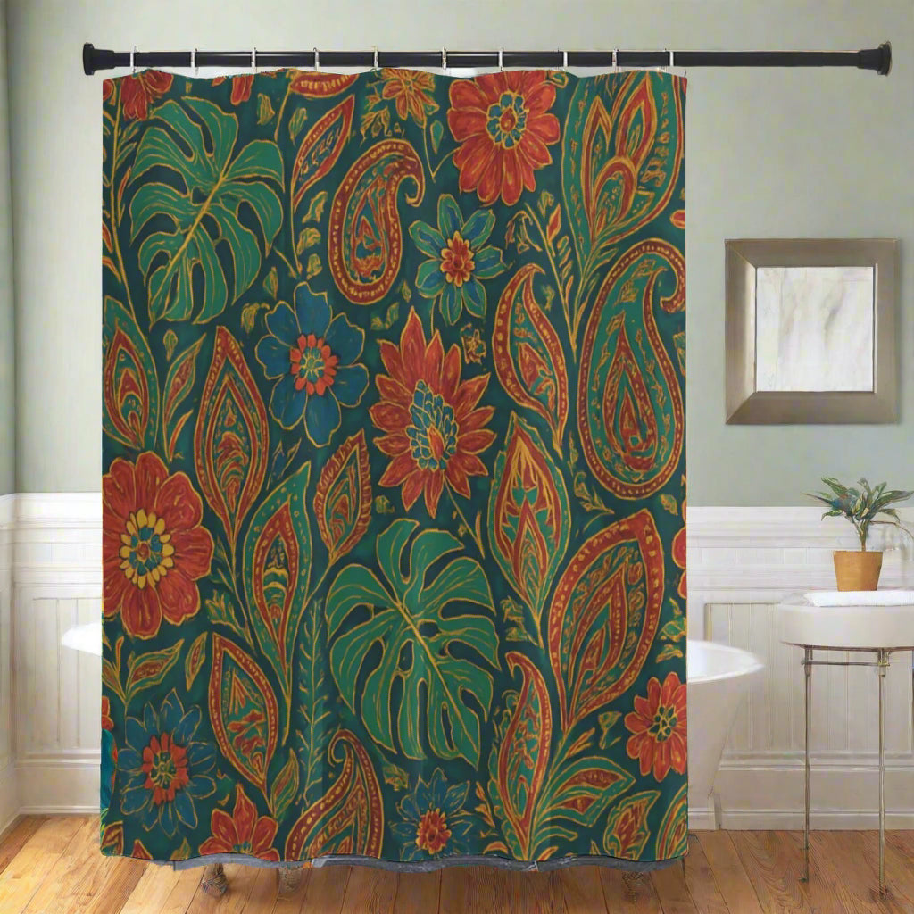 🌿 “Jungle Bloom” Boho Shower Curtain | Waterproof | 120×180cm