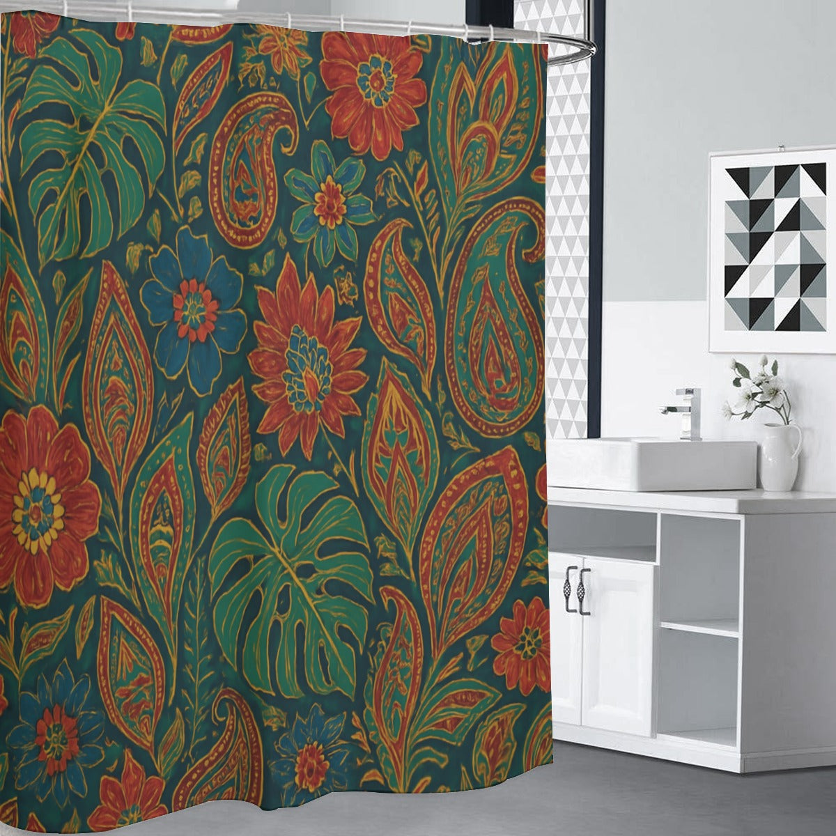 🌿 “Jungle Bloom” Boho Shower Curtain | Waterproof | 120×180cm