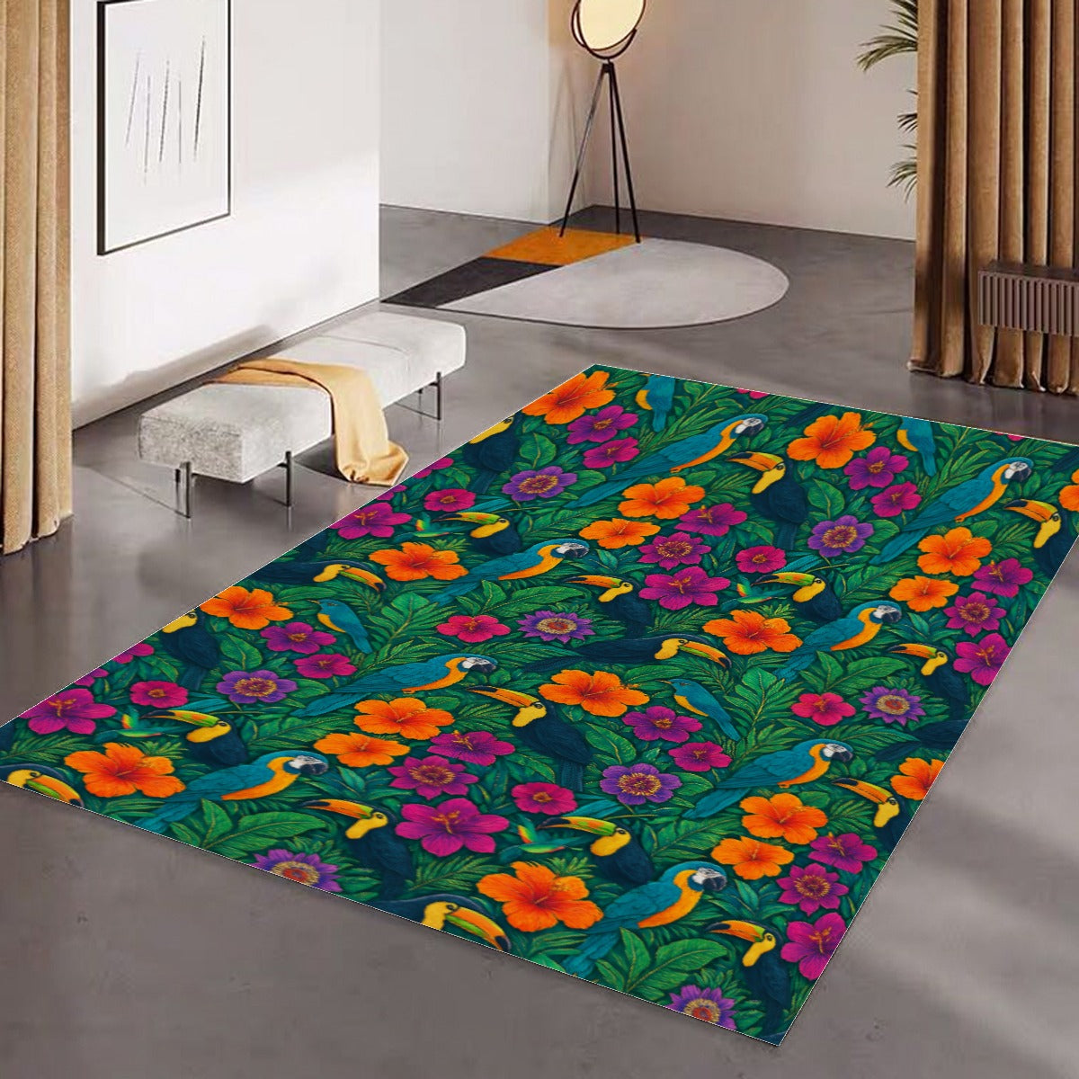 Tropical Toucan & Parrot Foldable Floor Mat – Soft, Non-Slip, Boho Jungle Style