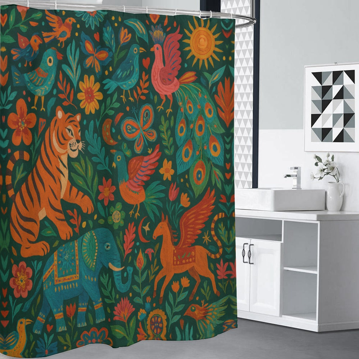 🐅 “Boho Safari Dreams” Shower Curtain | Waterproof | 120×180cm