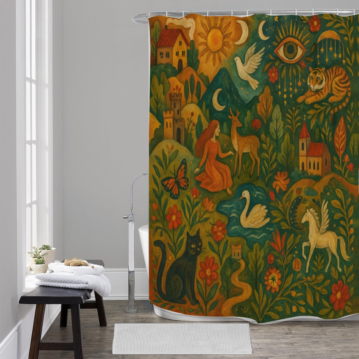 🏰 “Woodland Dreams” Boho Shower Curtain | Waterproof | 120×180cm
