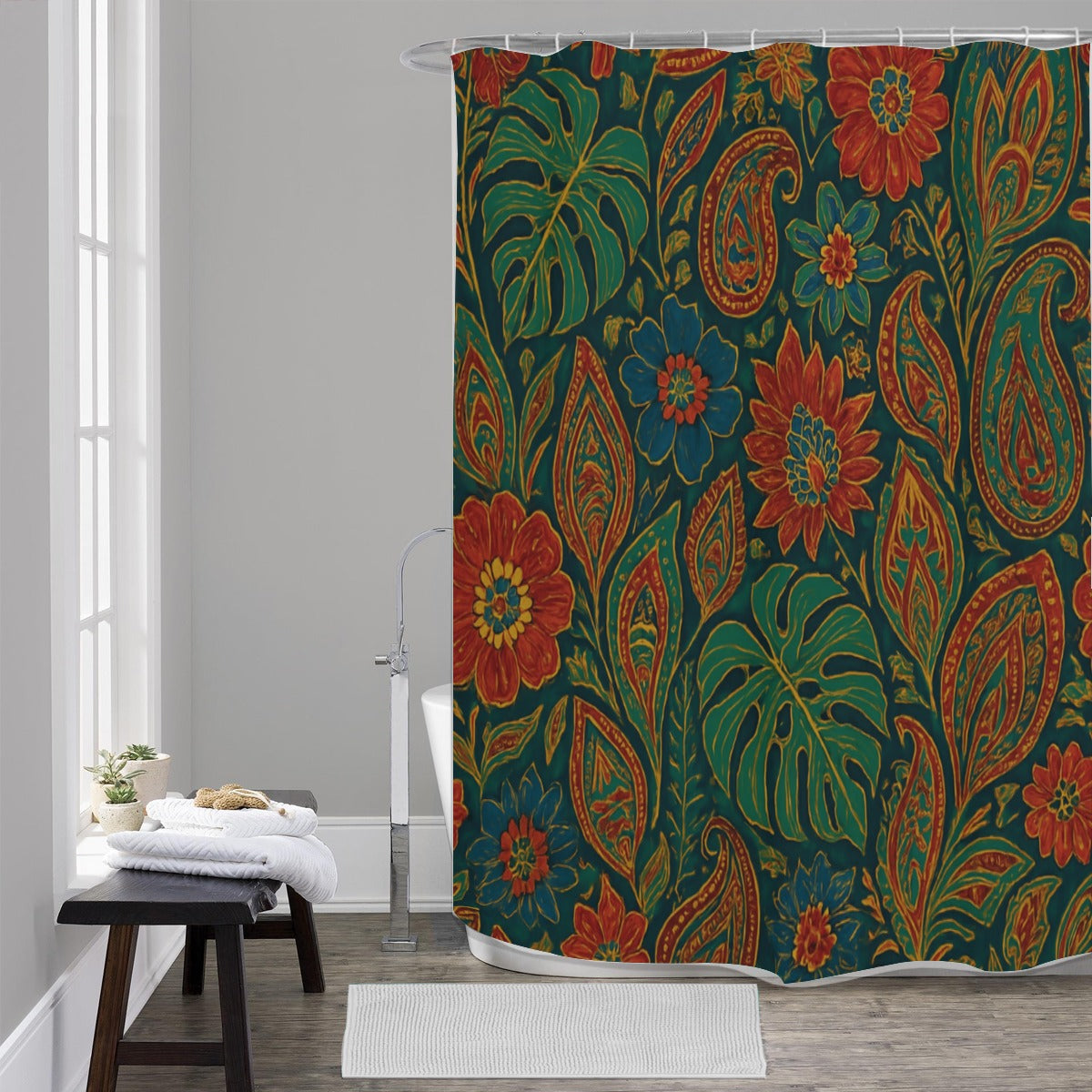 🌿 “Jungle Bloom” Boho Shower Curtain | Waterproof | 120×180cm