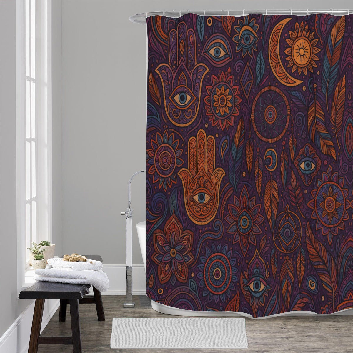 🔮 “Mystic Symbols” Boho Shower Curtain | Waterproof | 120×180cm