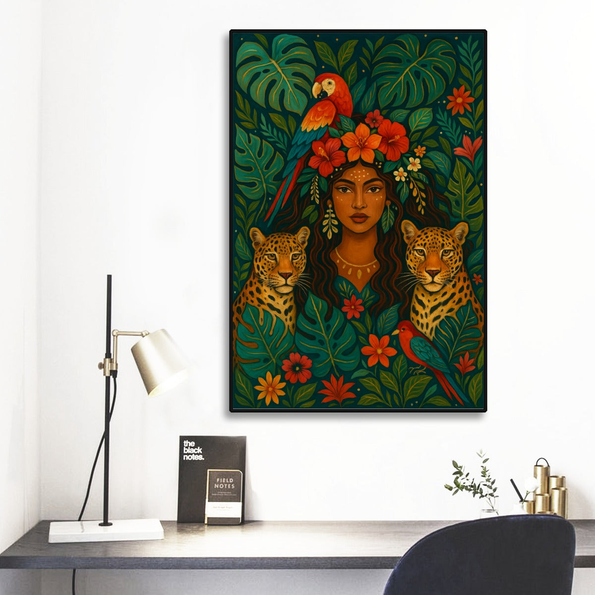 Boho Jungle Queen Framed Canvas Wall Art – Black Frame