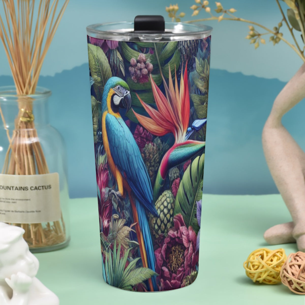 Tropical Jungle Parrot Tumbler – 30oz Stainless Steel Mug with Lid