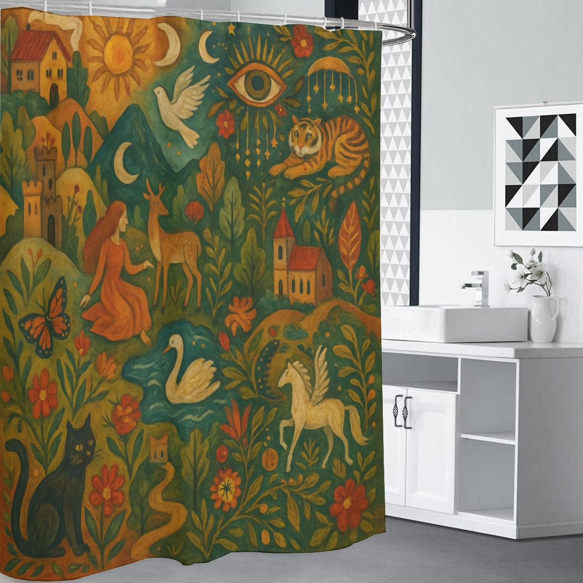 🏰 “Woodland Dreams” Boho Shower Curtain | Waterproof | 120×180cm