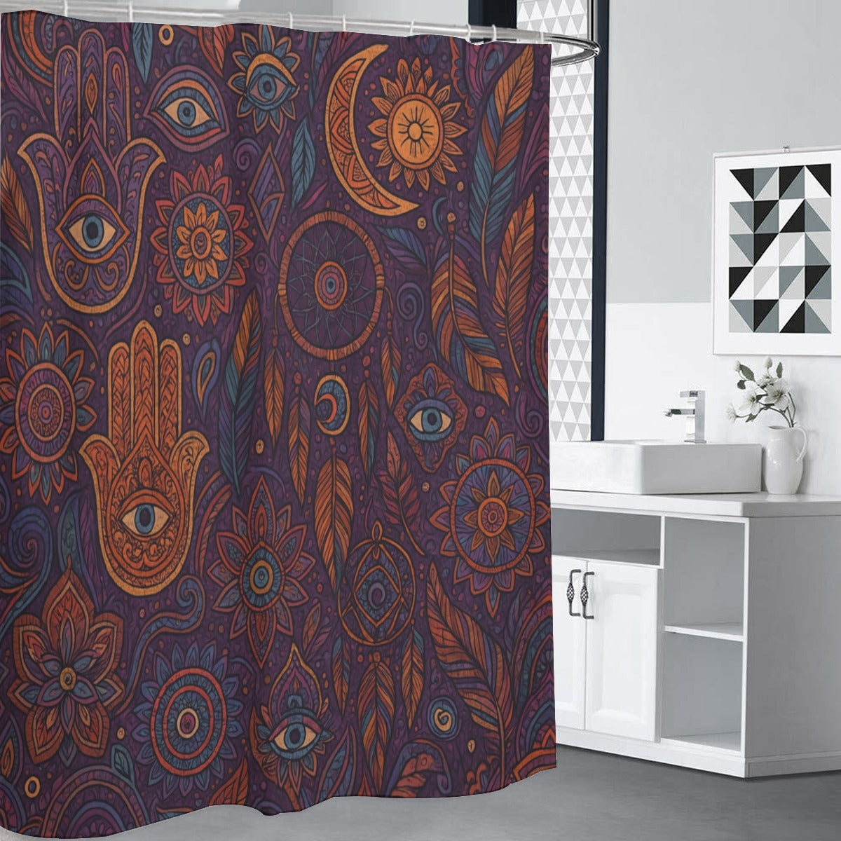 🔮 “Mystic Symbols” Boho Shower Curtain | Waterproof | 120×180cm