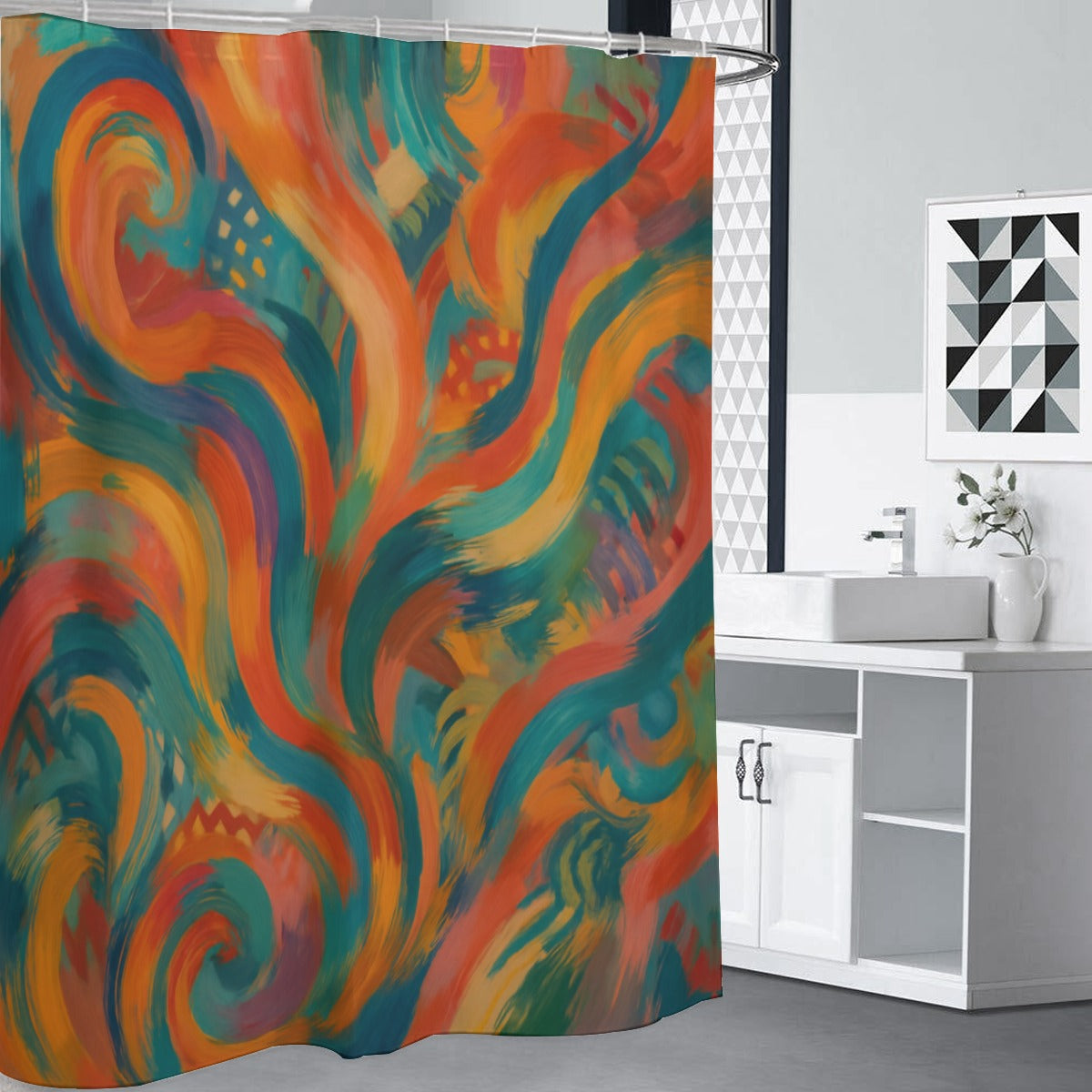 🎨 “Electric Flow” Abstract Shower Curtain | Waterproof | 120×180cm