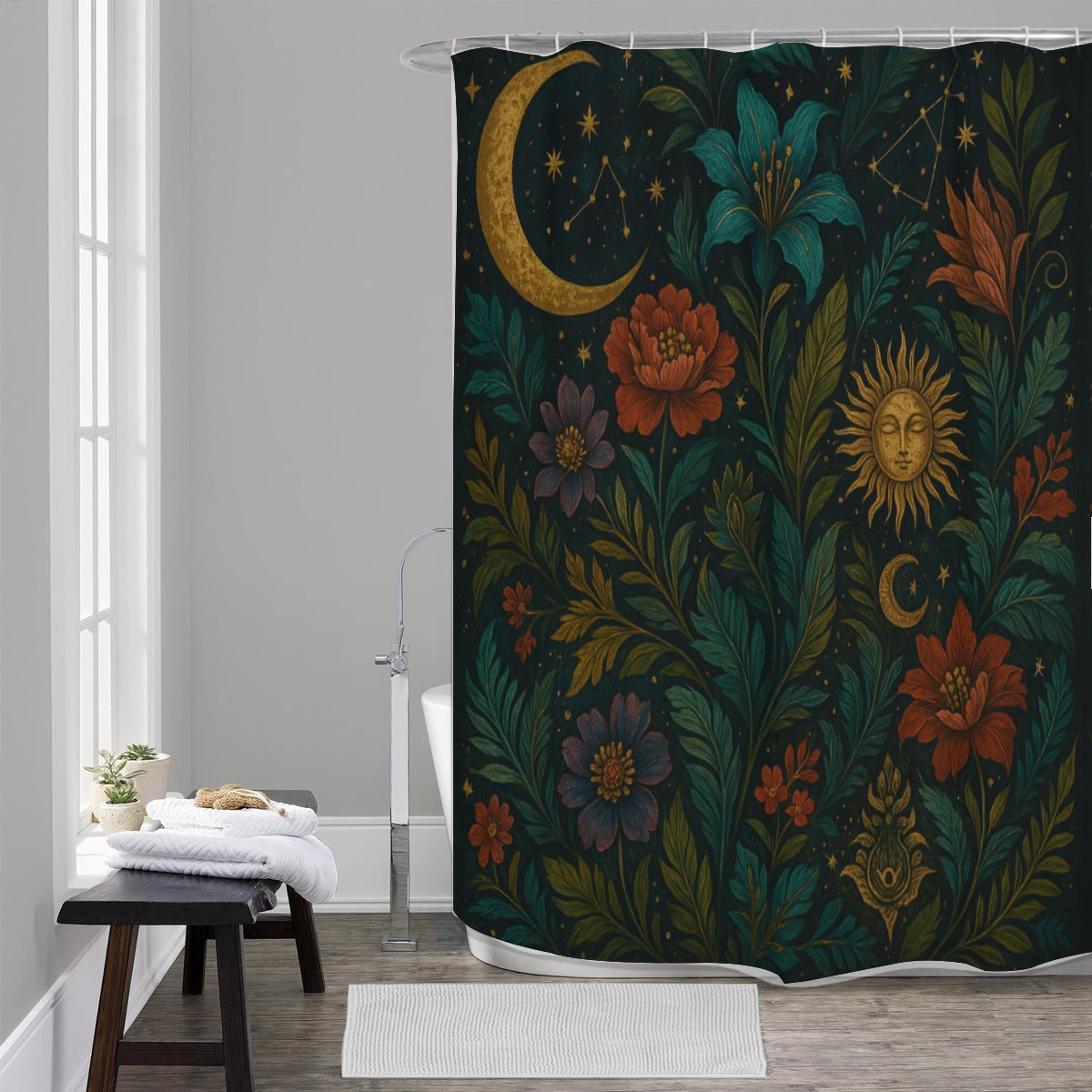 🌙 “Celestial Garden” Shower Curtain | Waterproof | 120×180cm