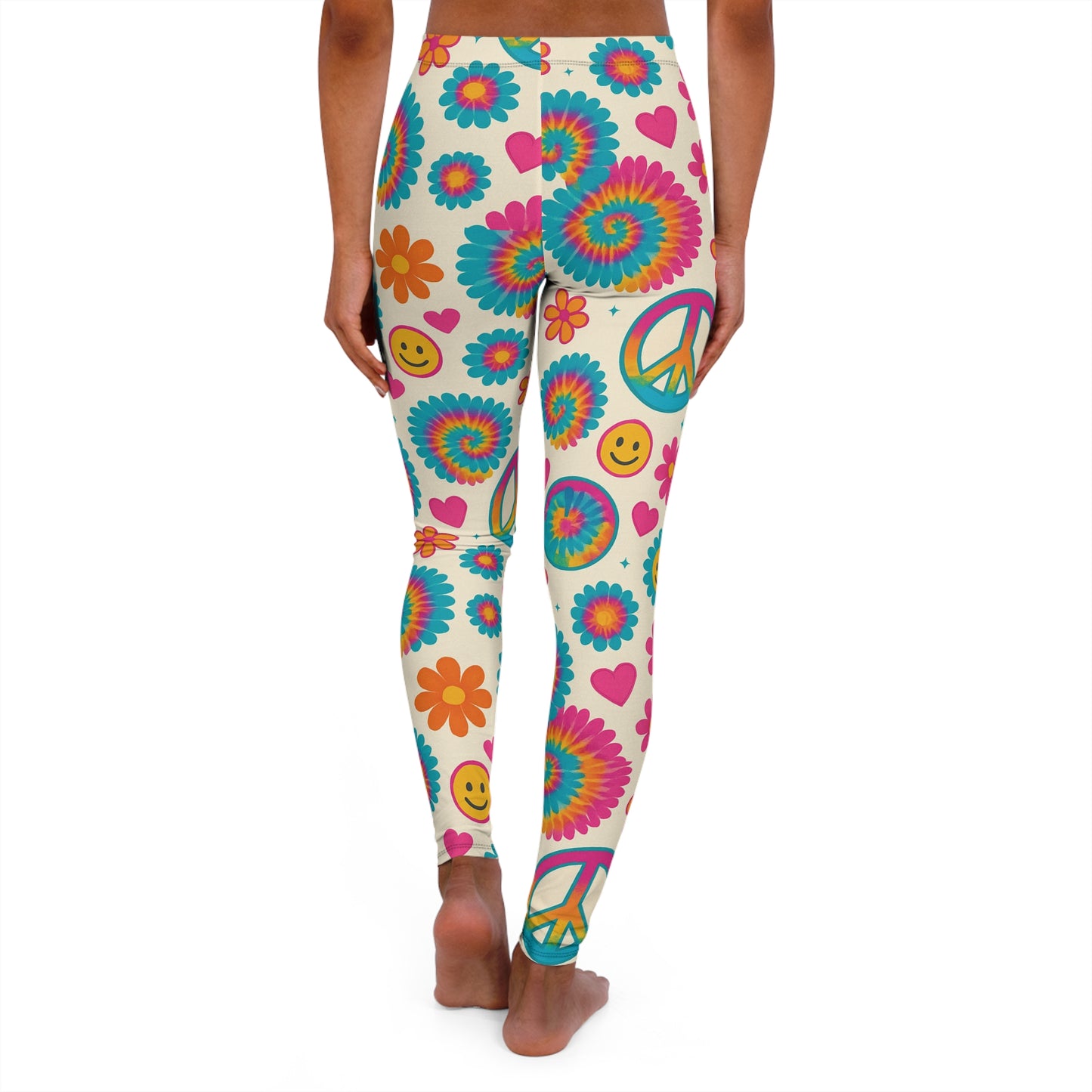 Boho Chic Women's Leggings with Peace and Flower Design