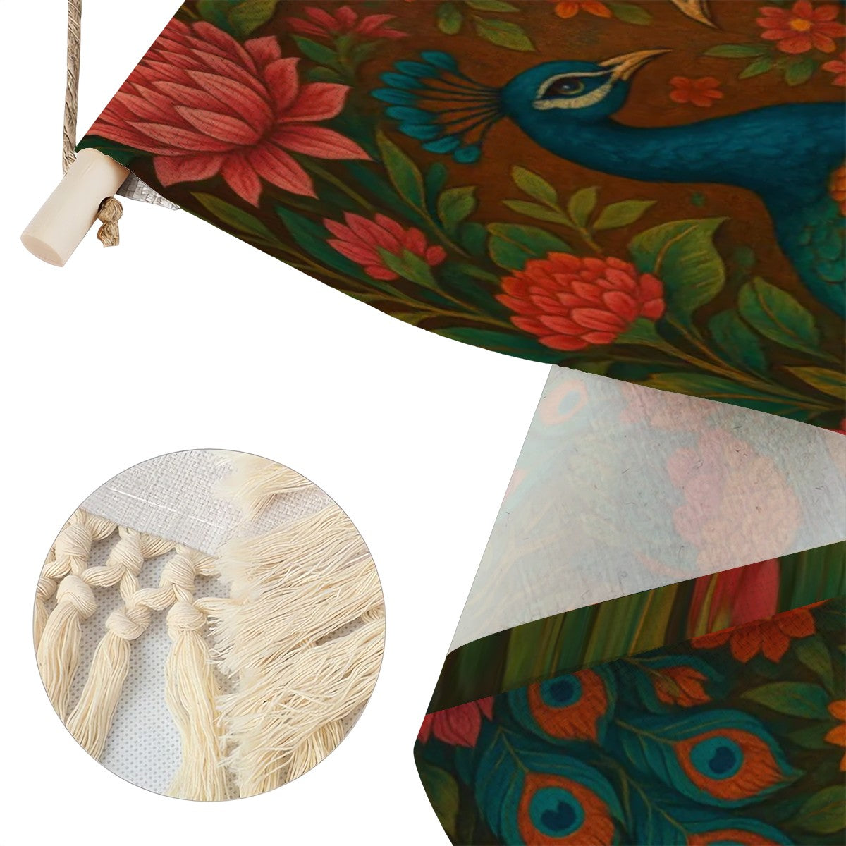 Boho Maximalist Cotton & Linen Wall Hanging – Vibrant Peacock & Floral Tapestry