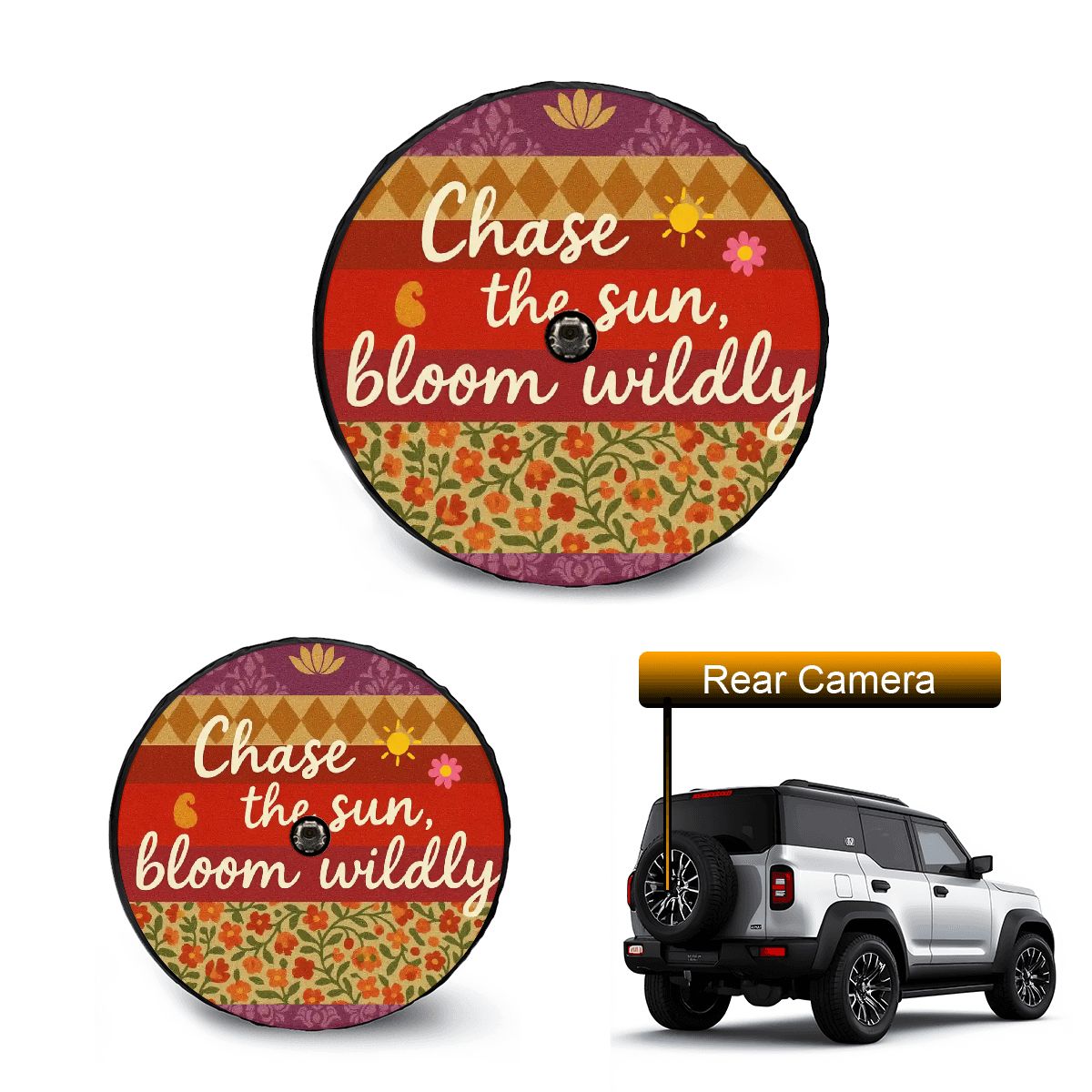 🌻 Chase the Sun Spare Tire Cover – Waterproof Boho Adventure Style