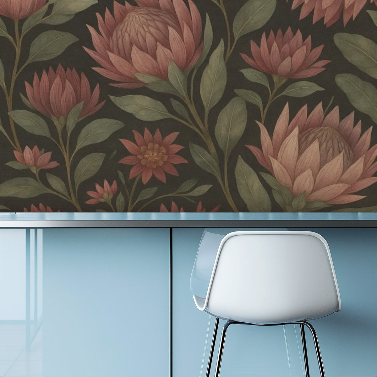 Dark Botanical Blooms Peel & Stick Wallpaper – 60"x50" (PVC, Waterproof, Easy Install)