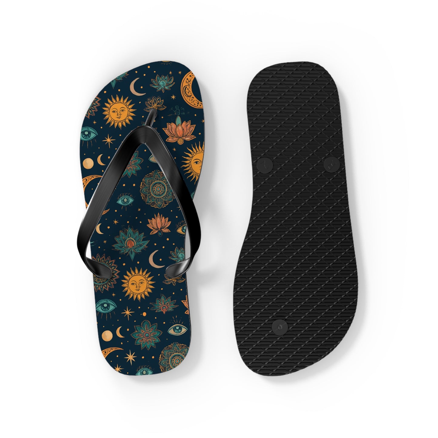 Celestial Print Flip Flops - Bohemian Sun & Moon Design for Summer Adventures