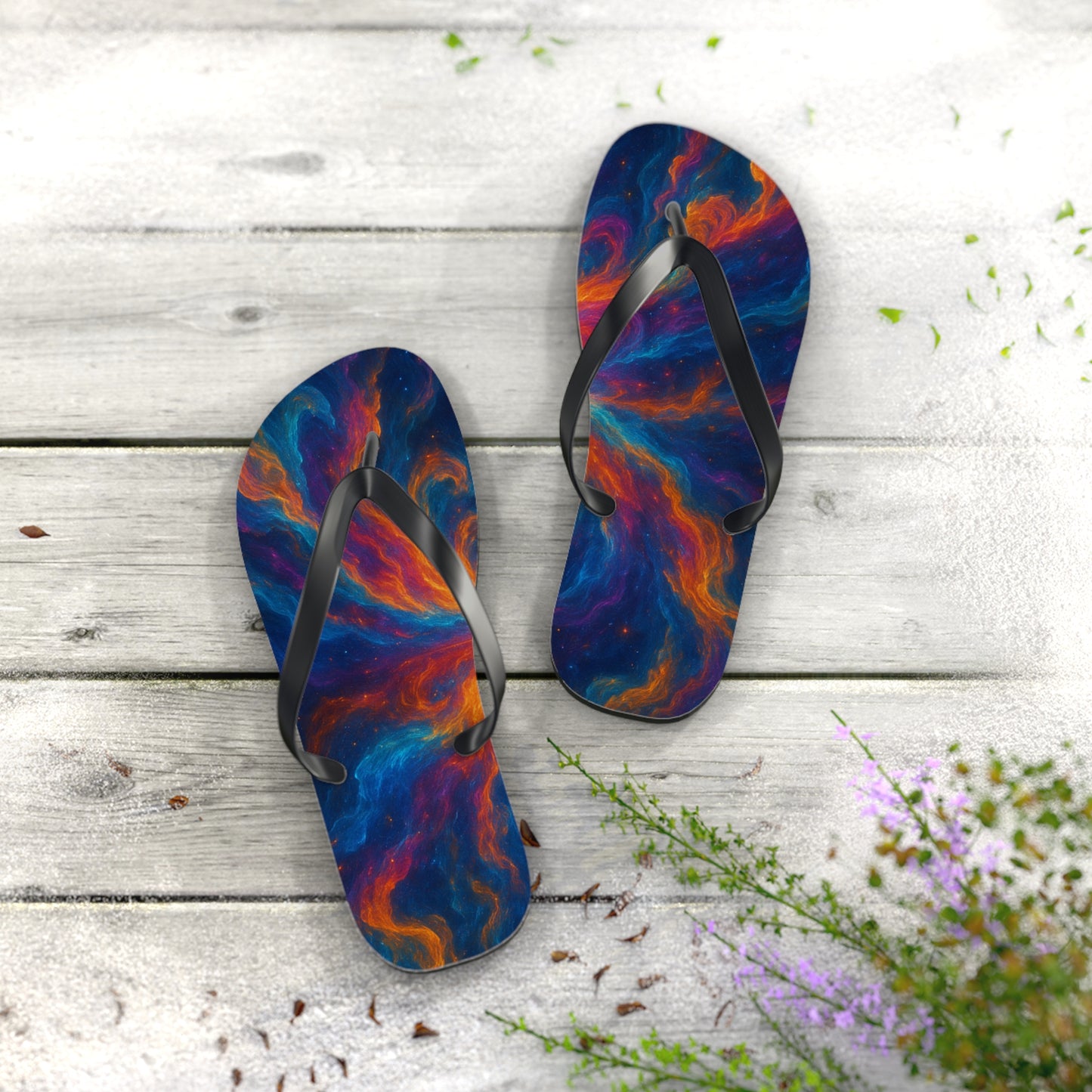 Cosmic Swirl Flip Flops - Colorful Summer Sandals for Beach Lovers