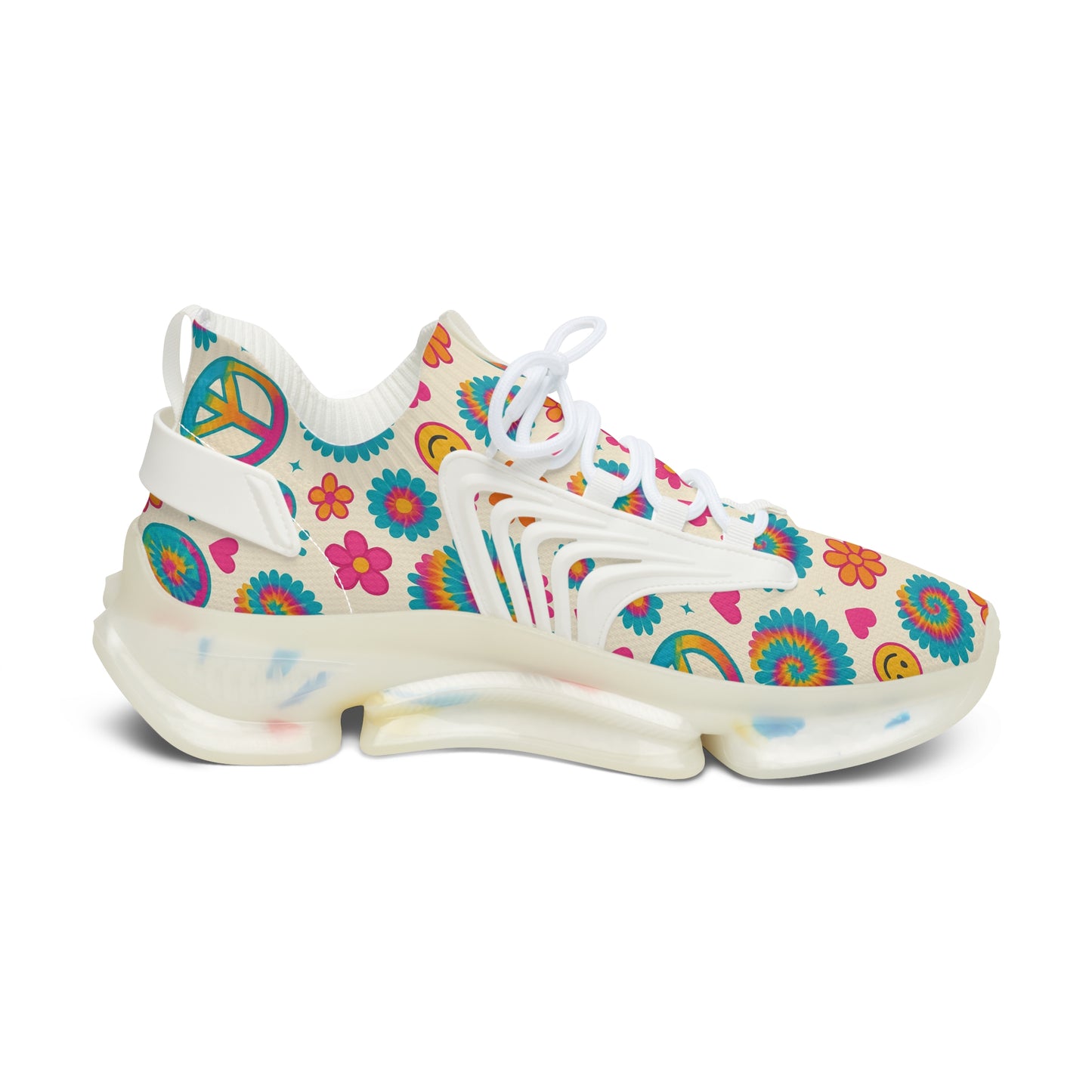 Colorful Women's Mesh Sneakers with Peace and Smile Design