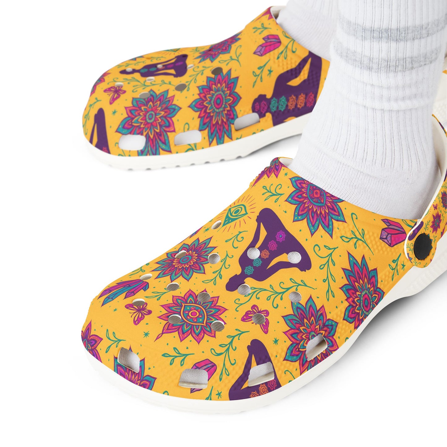 Boho Floral EVA Foam Clogs - Comfortable Slip-On Shoes with Vibrant Print