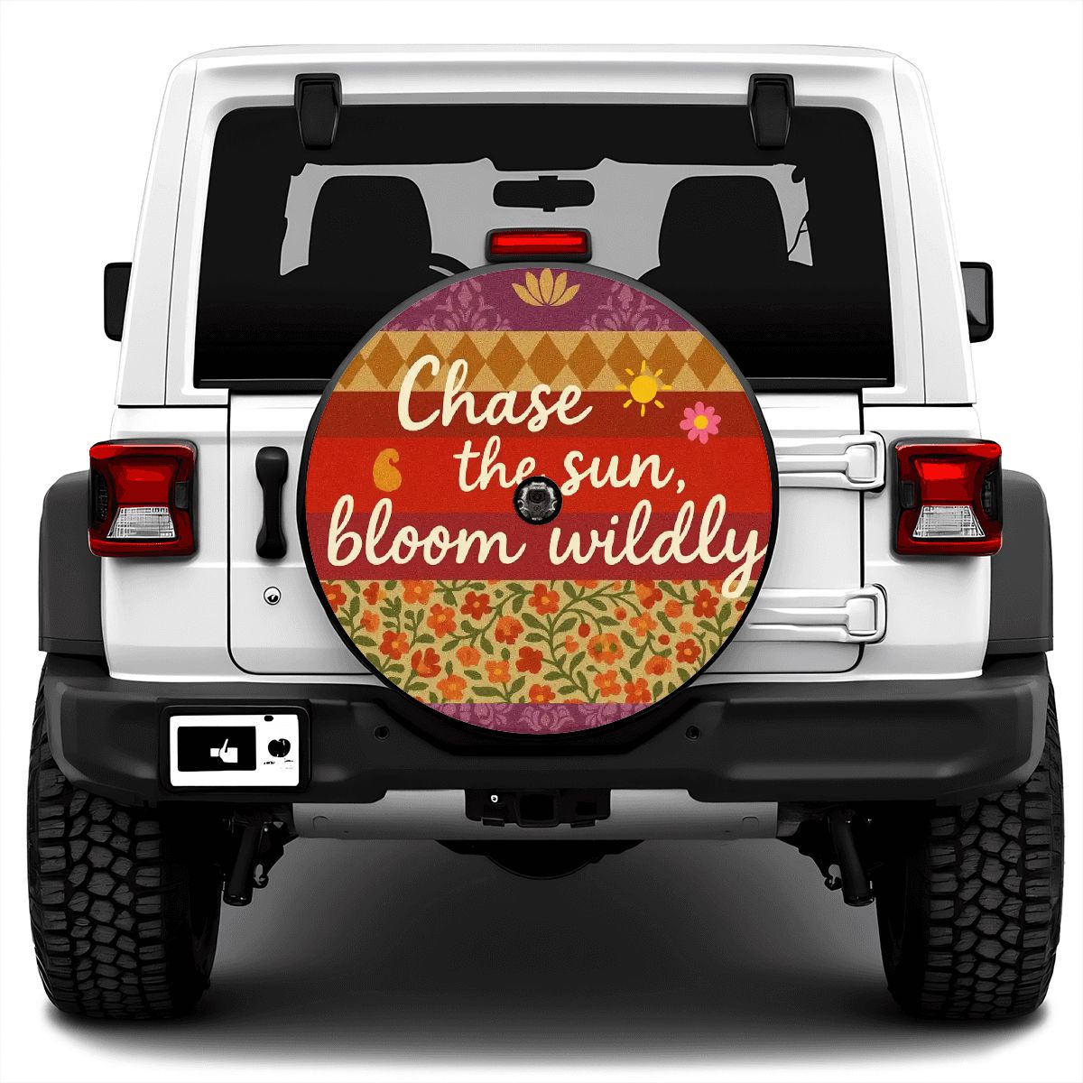 🌻 Chase the Sun Spare Tire Cover – Waterproof Boho Adventure Style