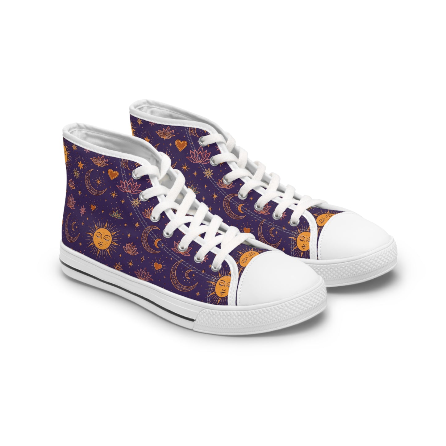 Celestial Women's High Top Sneakers - Sun and Moon Design