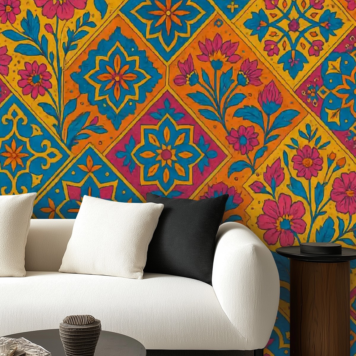 Boho Mosaic Floral Peel & Stick Wallpaper – 60"x50" (PVC, Waterproof, Easy Install)