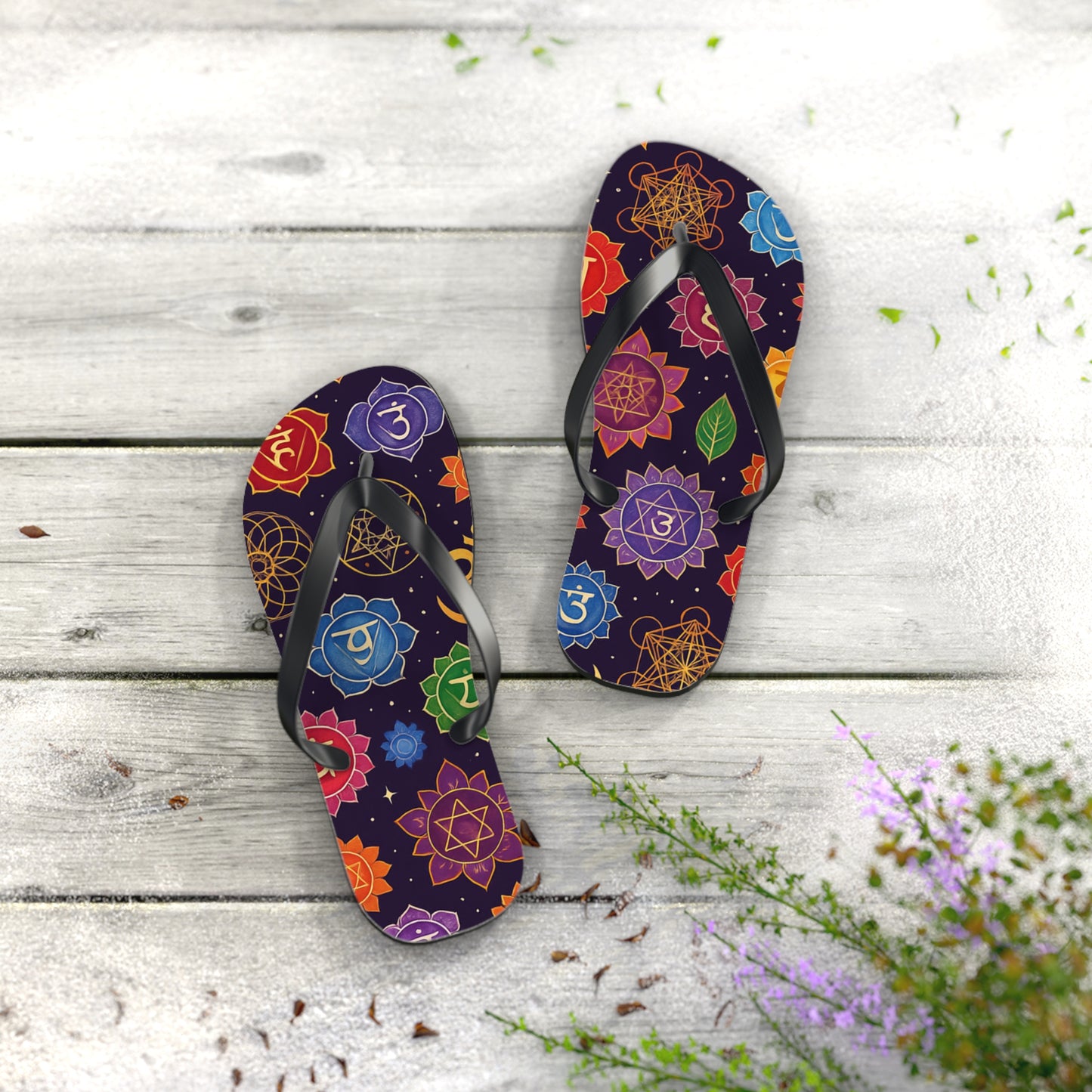 Chakra Pattern Flip Flops - Colorful Beach Sandals for Summer Vibes