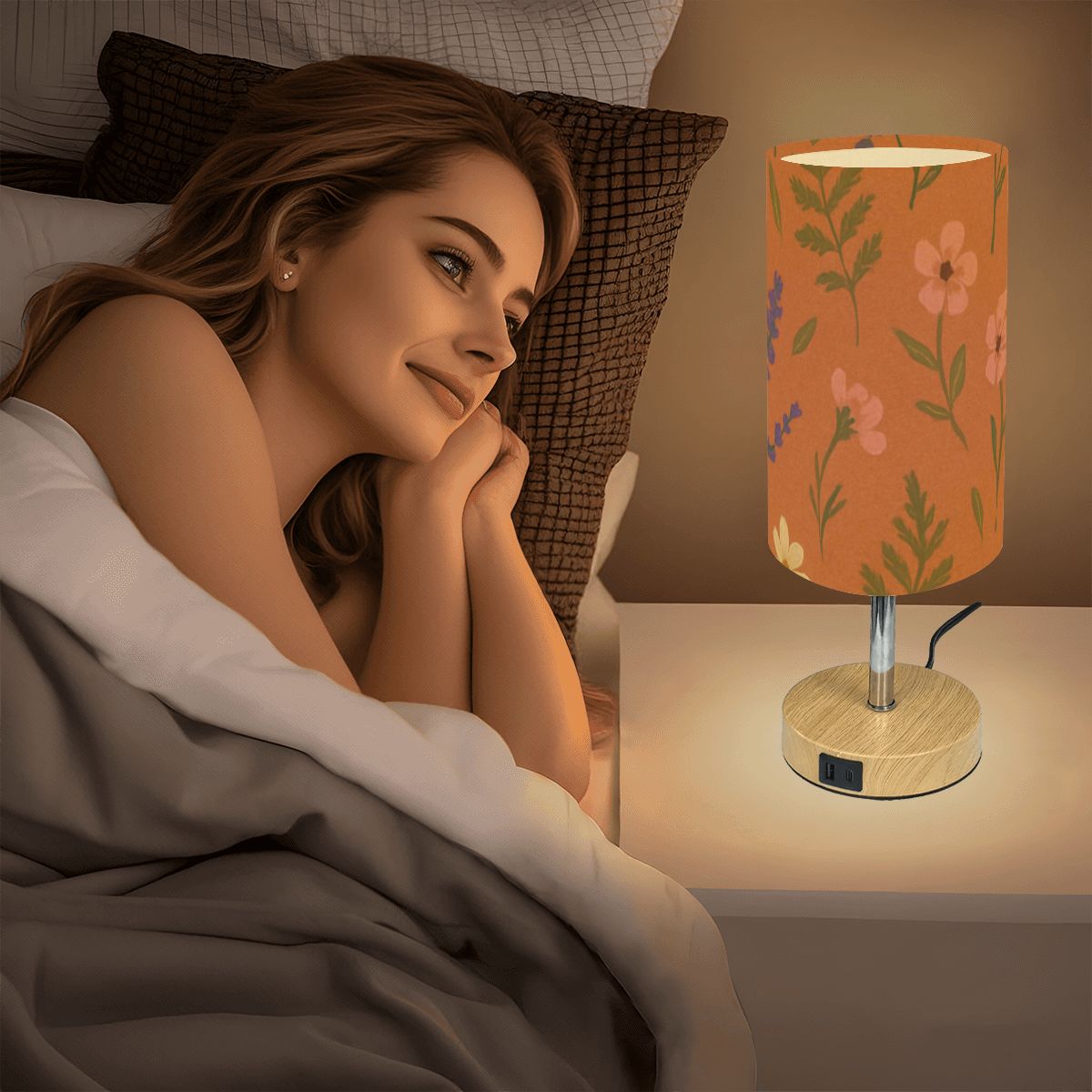 Sunset Blooms Touch Lamp – Boho Floral with USB Charging