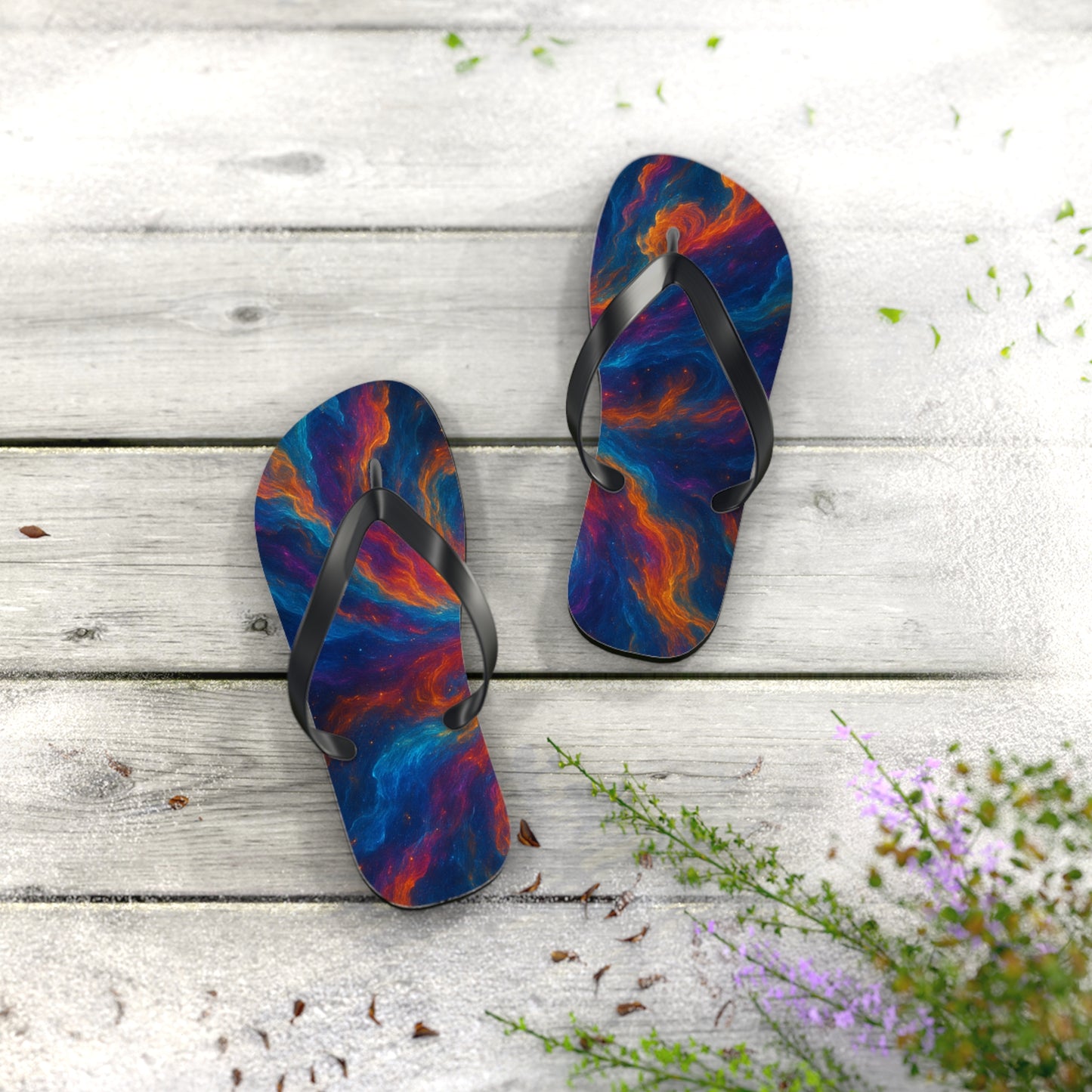 Cosmic Swirl Flip Flops - Colorful Summer Sandals for Beach Lovers