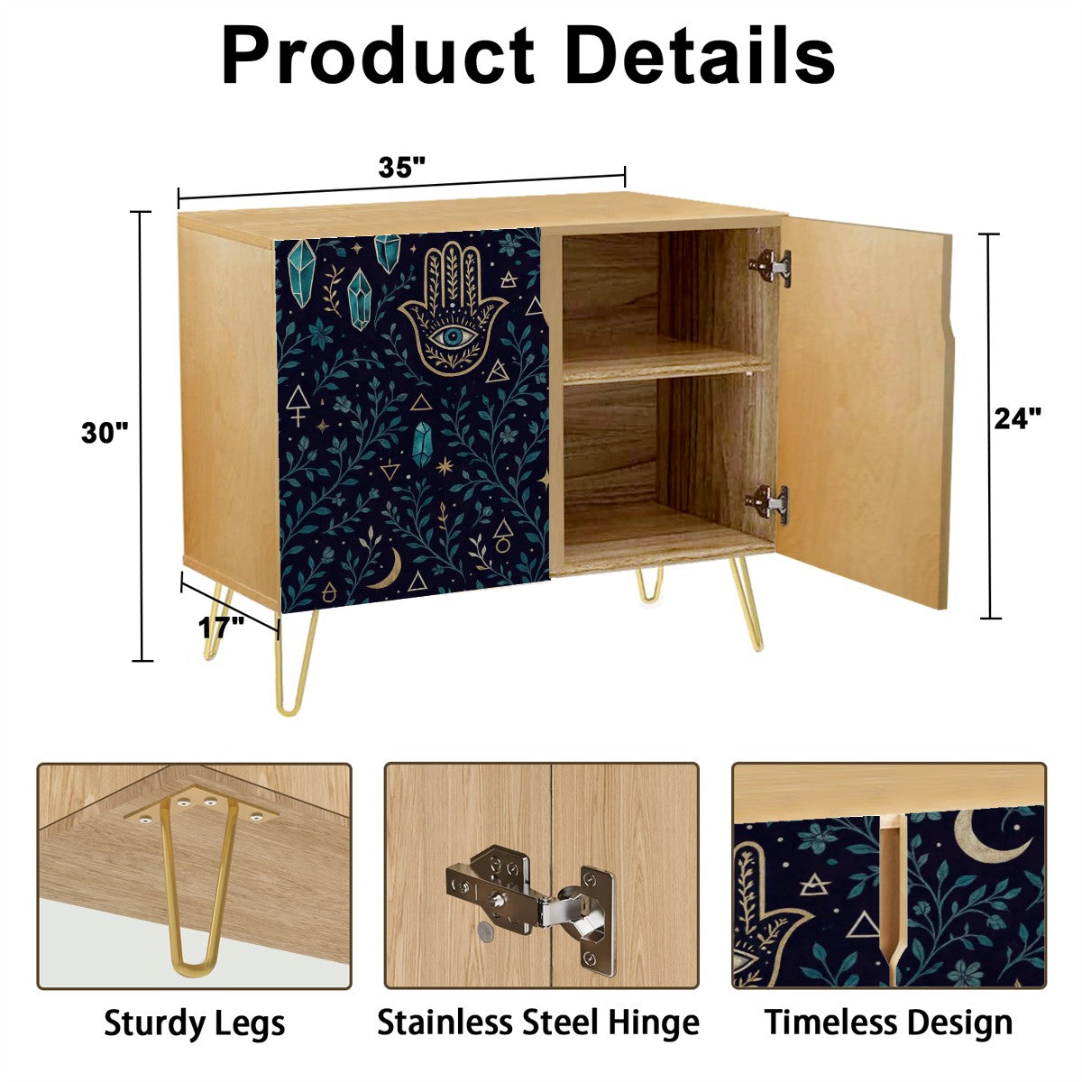 🌙 Mystic Hamsa Flip-Door Shoe Cabinet – Boho Moonlight 3-Tier Storage Organizer