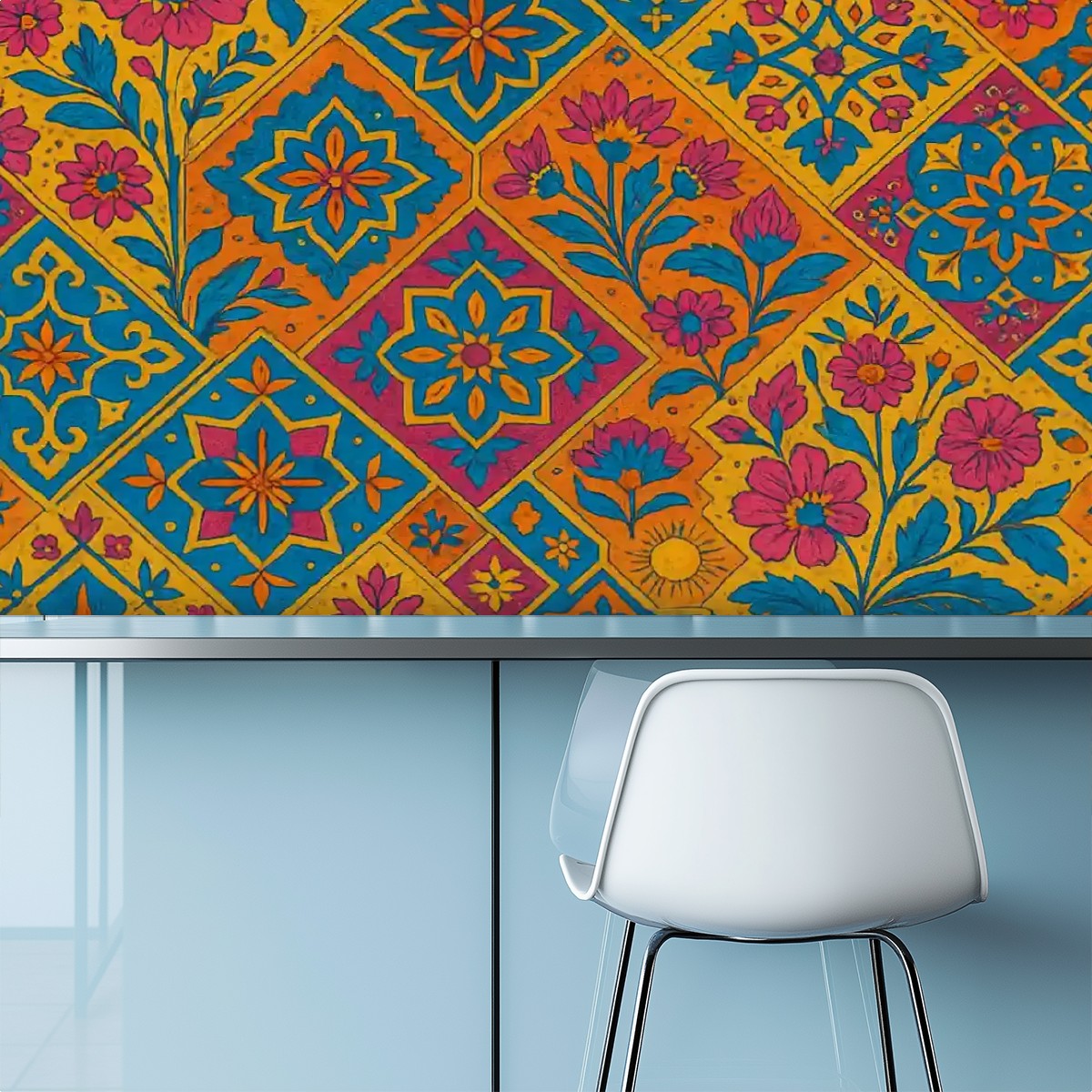 Boho Mosaic Floral Peel & Stick Wallpaper – 60"x50" (PVC, Waterproof, Easy Install)