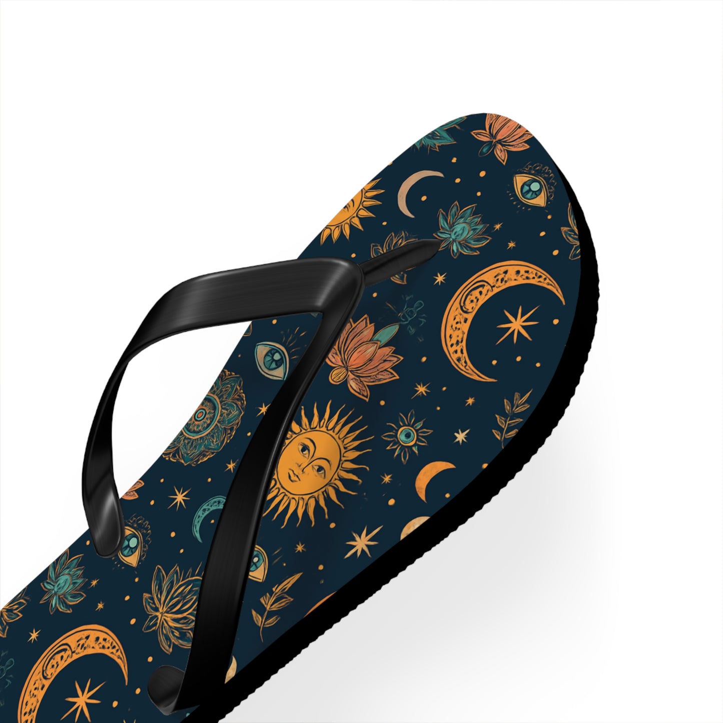 Celestial Print Flip Flops - Bohemian Sun & Moon Design for Summer Adventures
