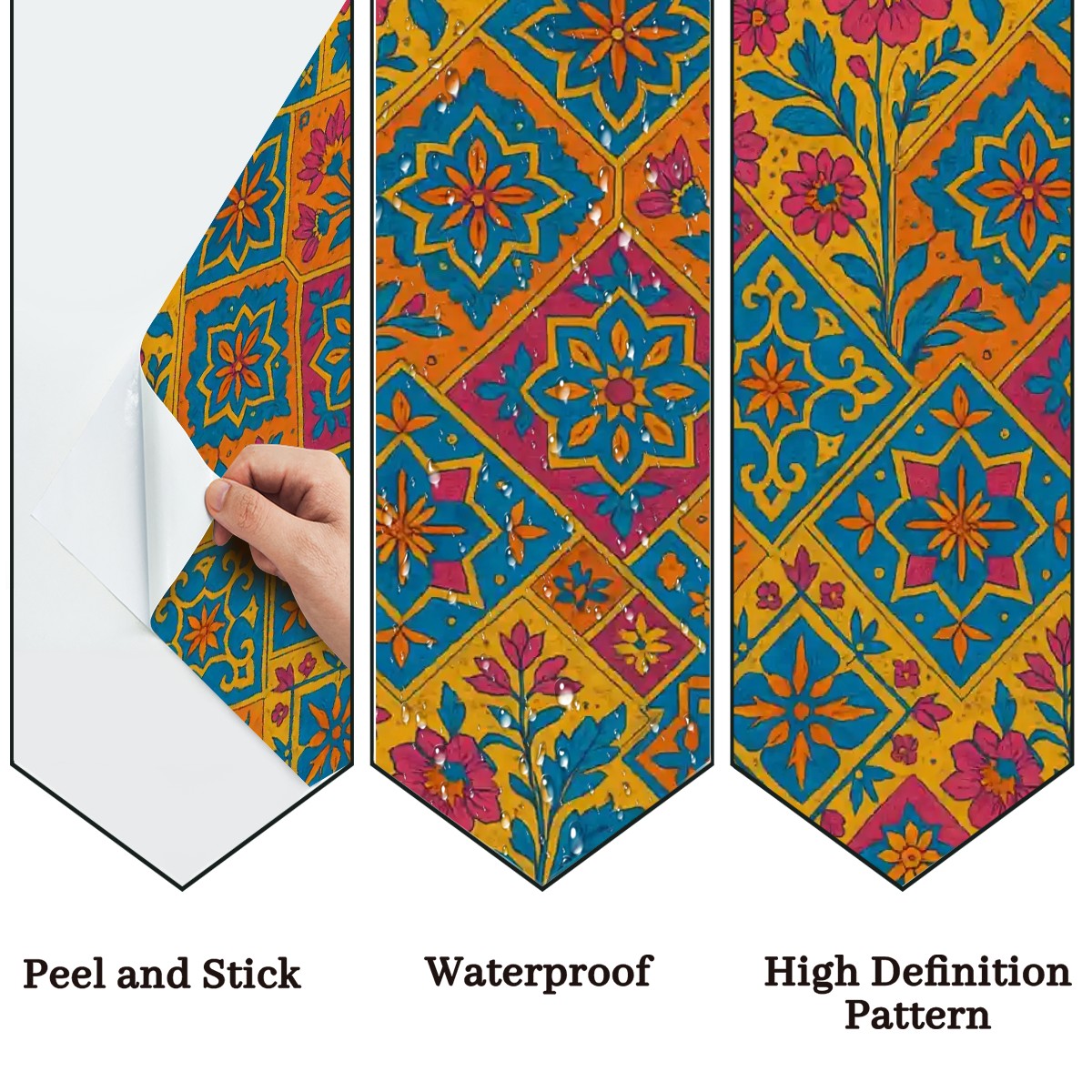 Boho Mosaic Floral Peel & Stick Wallpaper – 60"x50" (PVC, Waterproof, Easy Install)